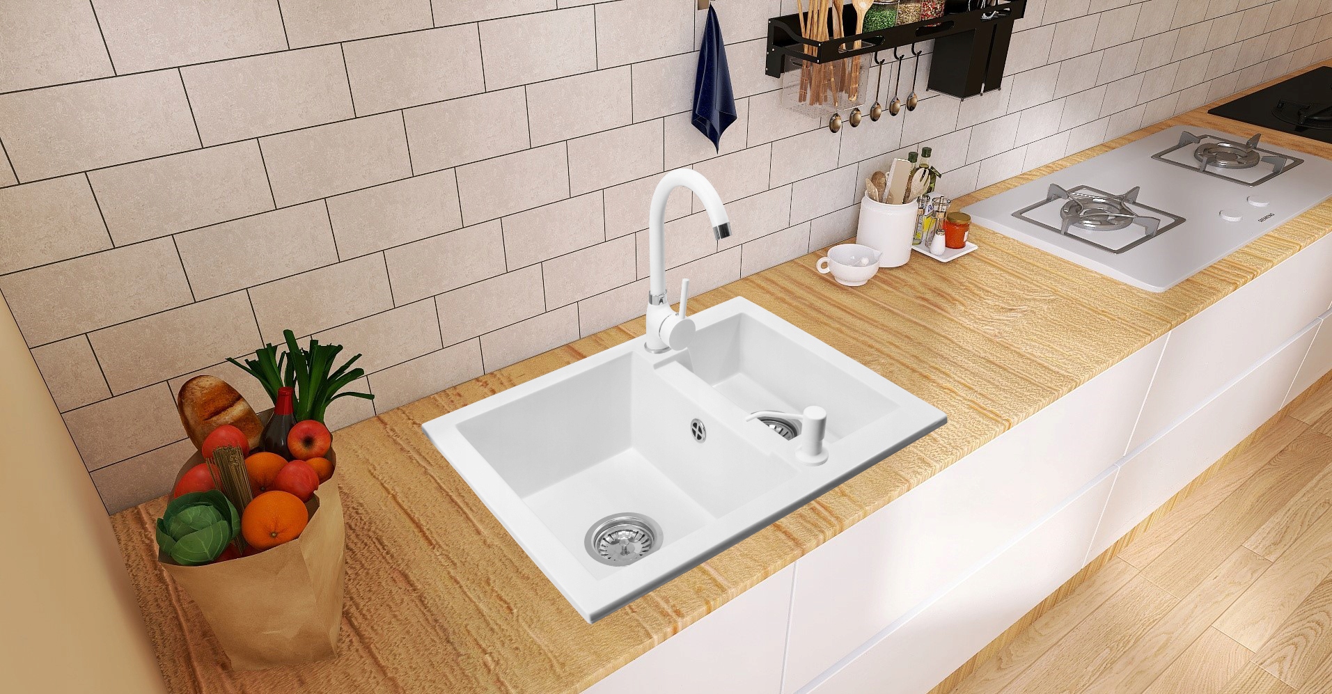 ZLEW ZLEWOZMYWAK GRANITOWY+BATERIA GRANITOWA+SYFON Rodzaj wpuszczany