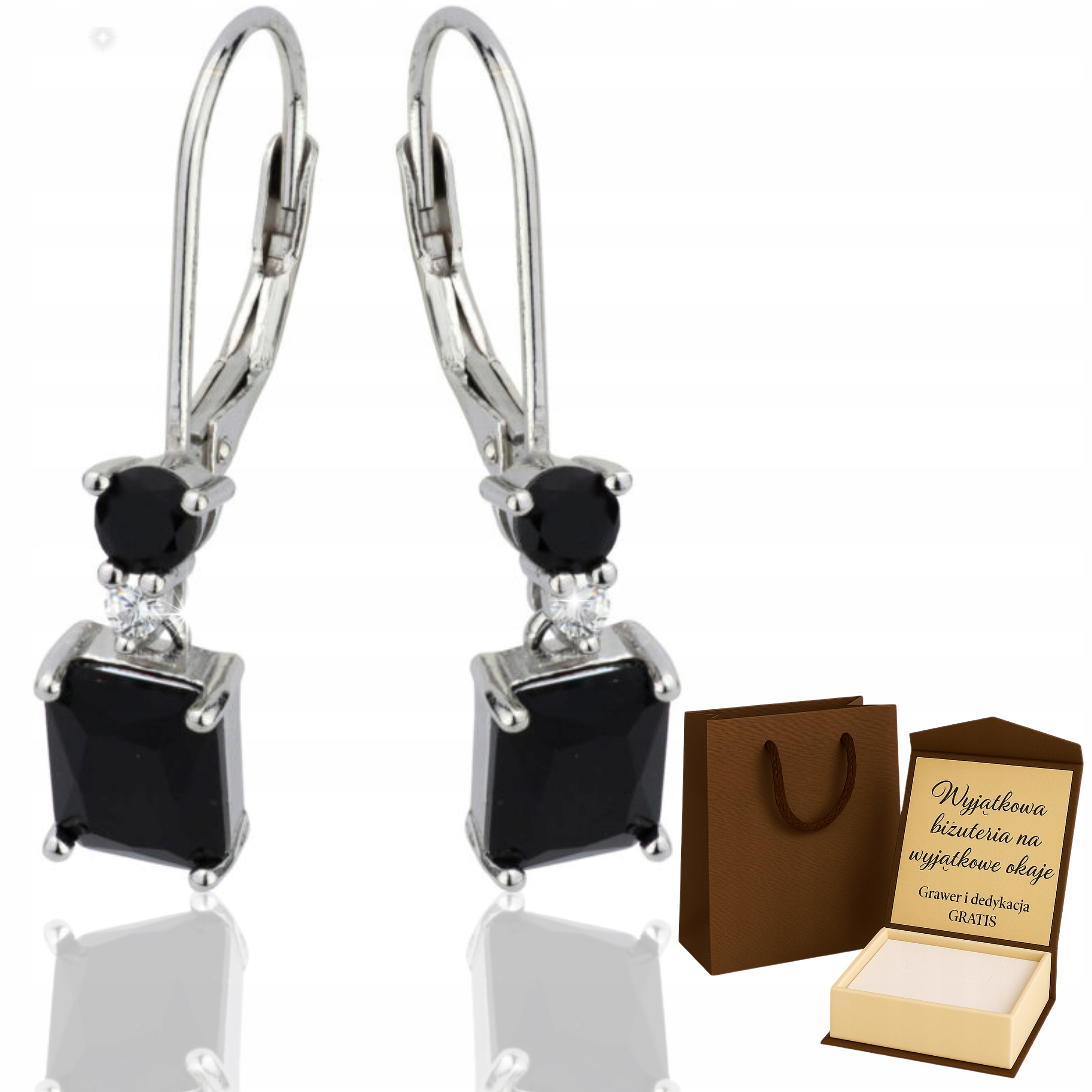 Dámské Stříbrné Náušnice Rhodiované S Černými Přírodními Kameny 925