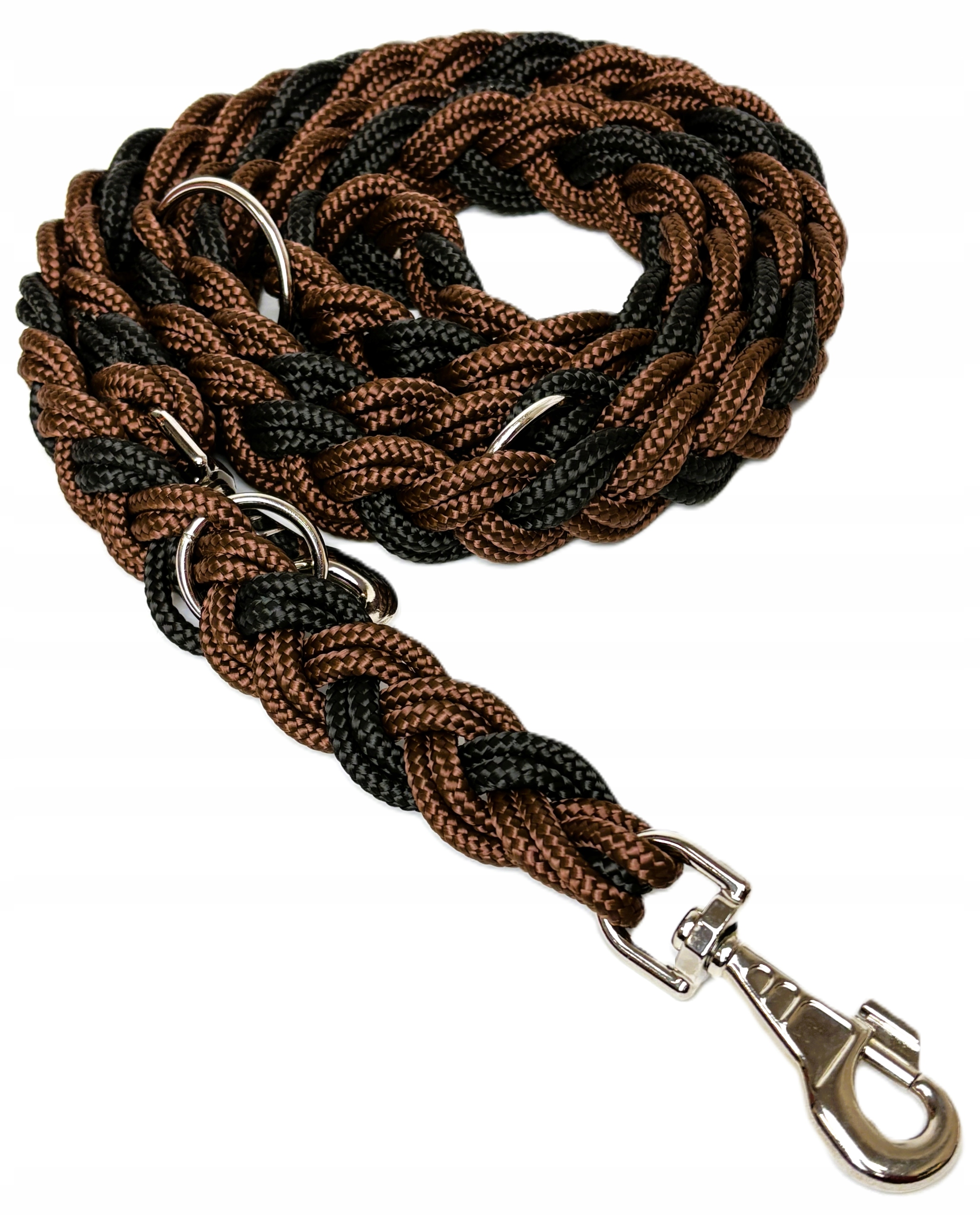 Smycz Przepinana Pleciona Z Linki Warkocz 240 CM 30 MM Brązowo-czarna