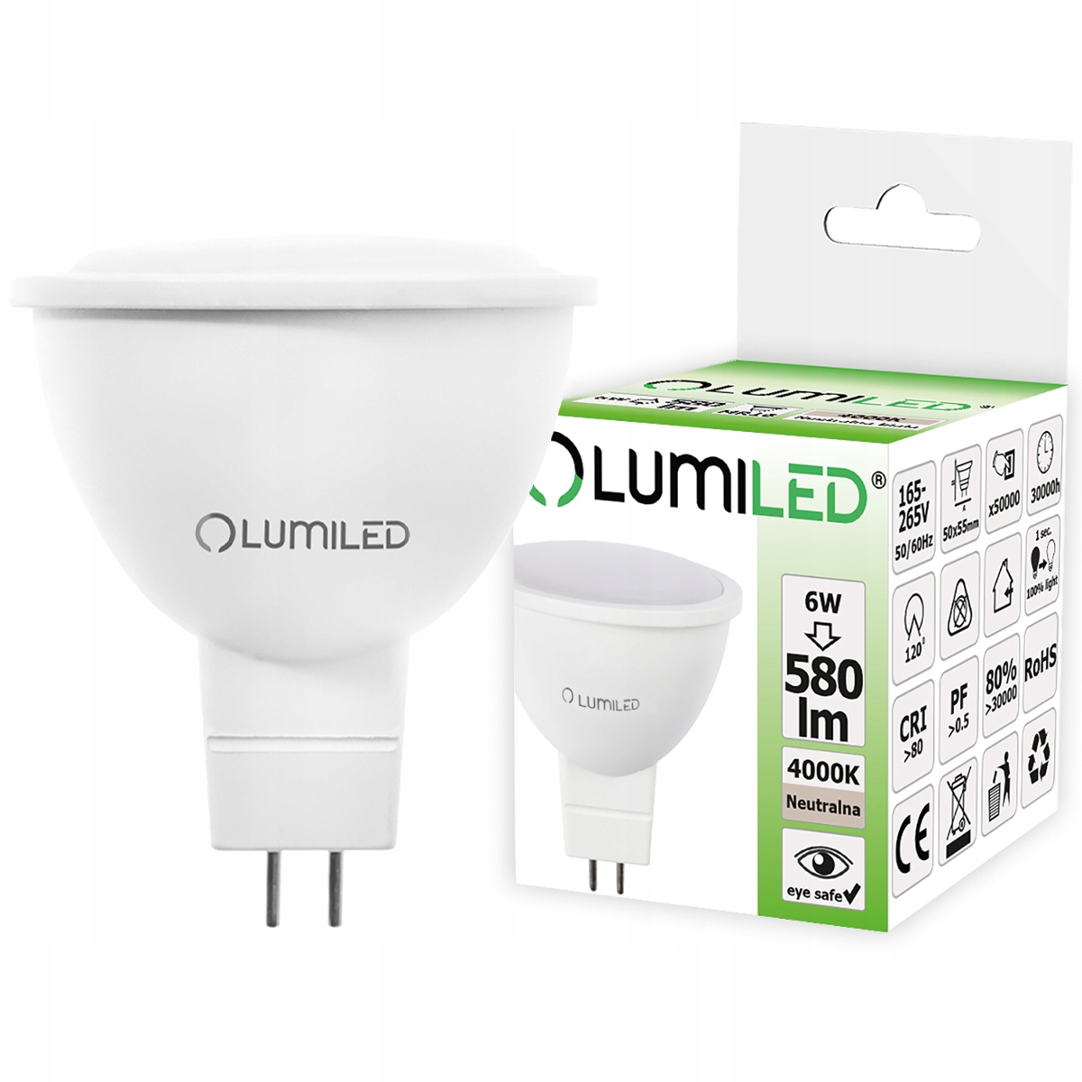 

Żarówka Led MR16 6W 60W 580lm 4000K Lumiled 230V