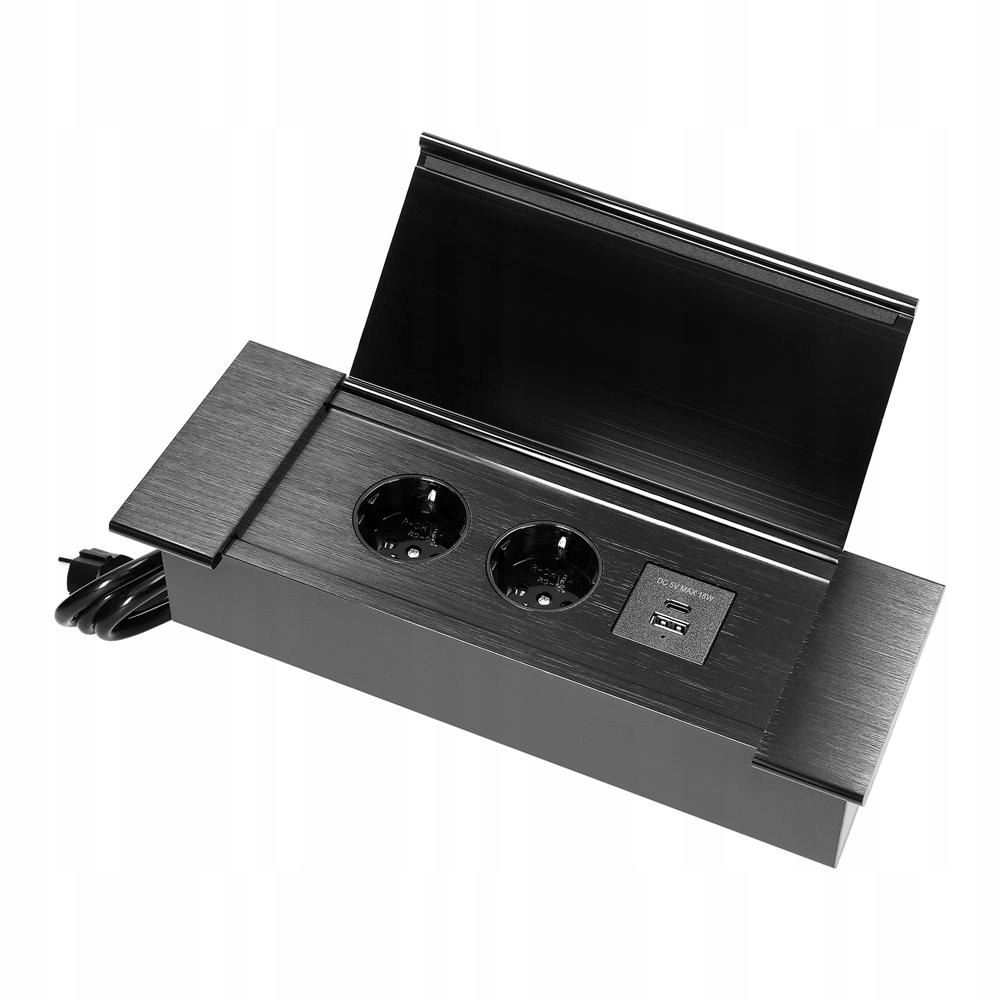 Zásuvka zapuštěná do pracovní desky, 1,5 m, 2x2P+Z (French), 2xUSB, černá