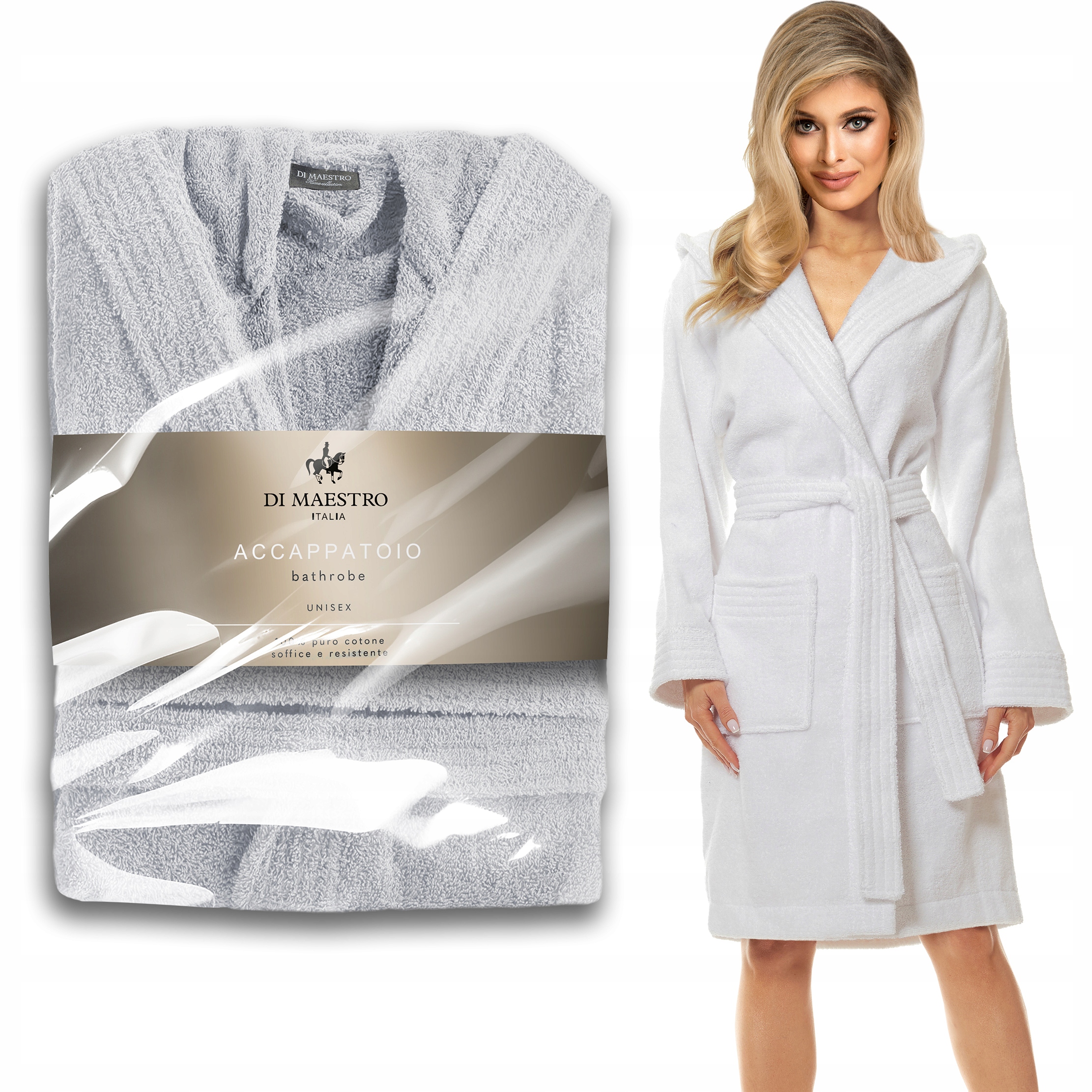 DI Maestro dámský župan Frotte s kapuce, 100% bavlna Premium, komfort XXL