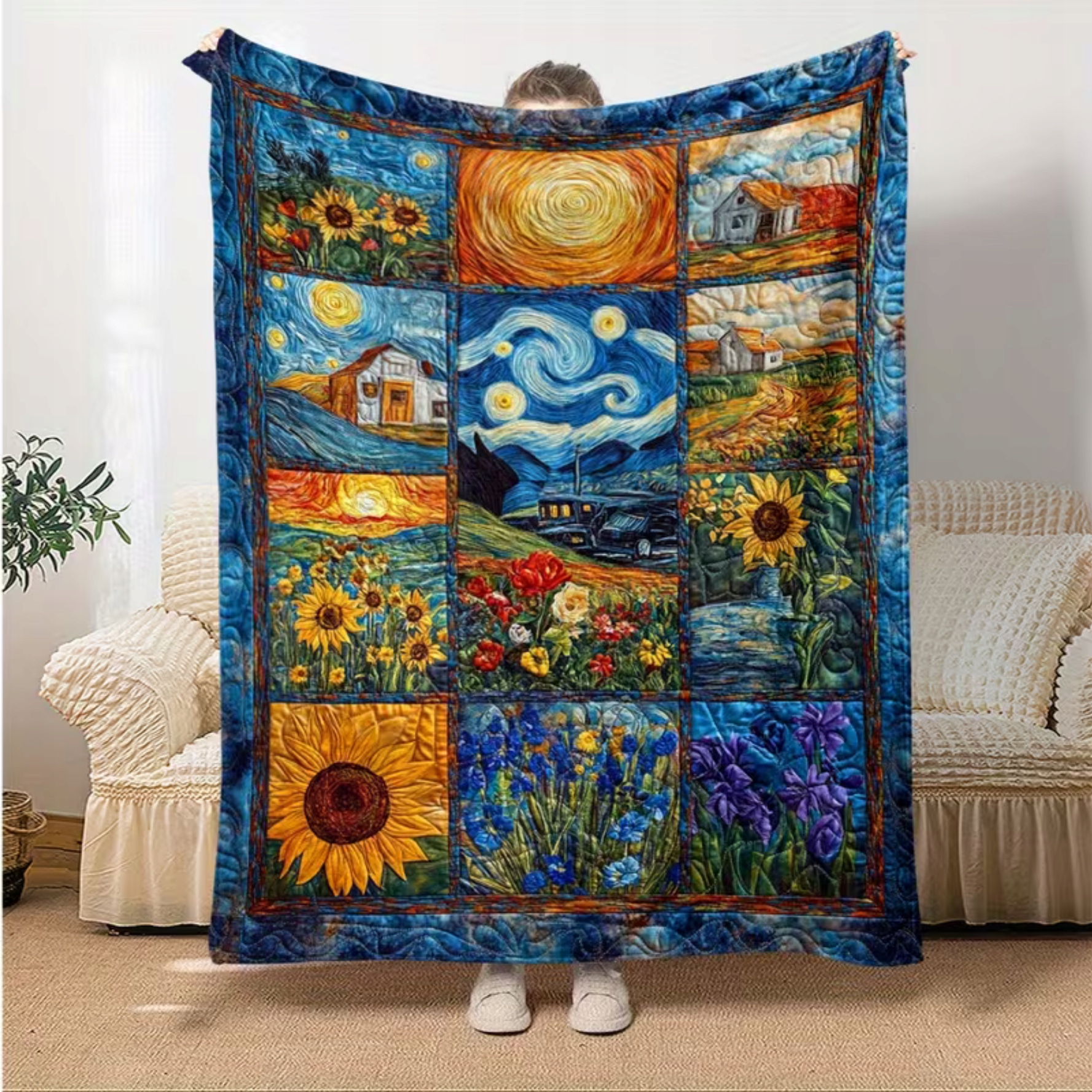 Deka Art Van Gogh Slunečnice Hvězdná noc jako patchwork 150x200