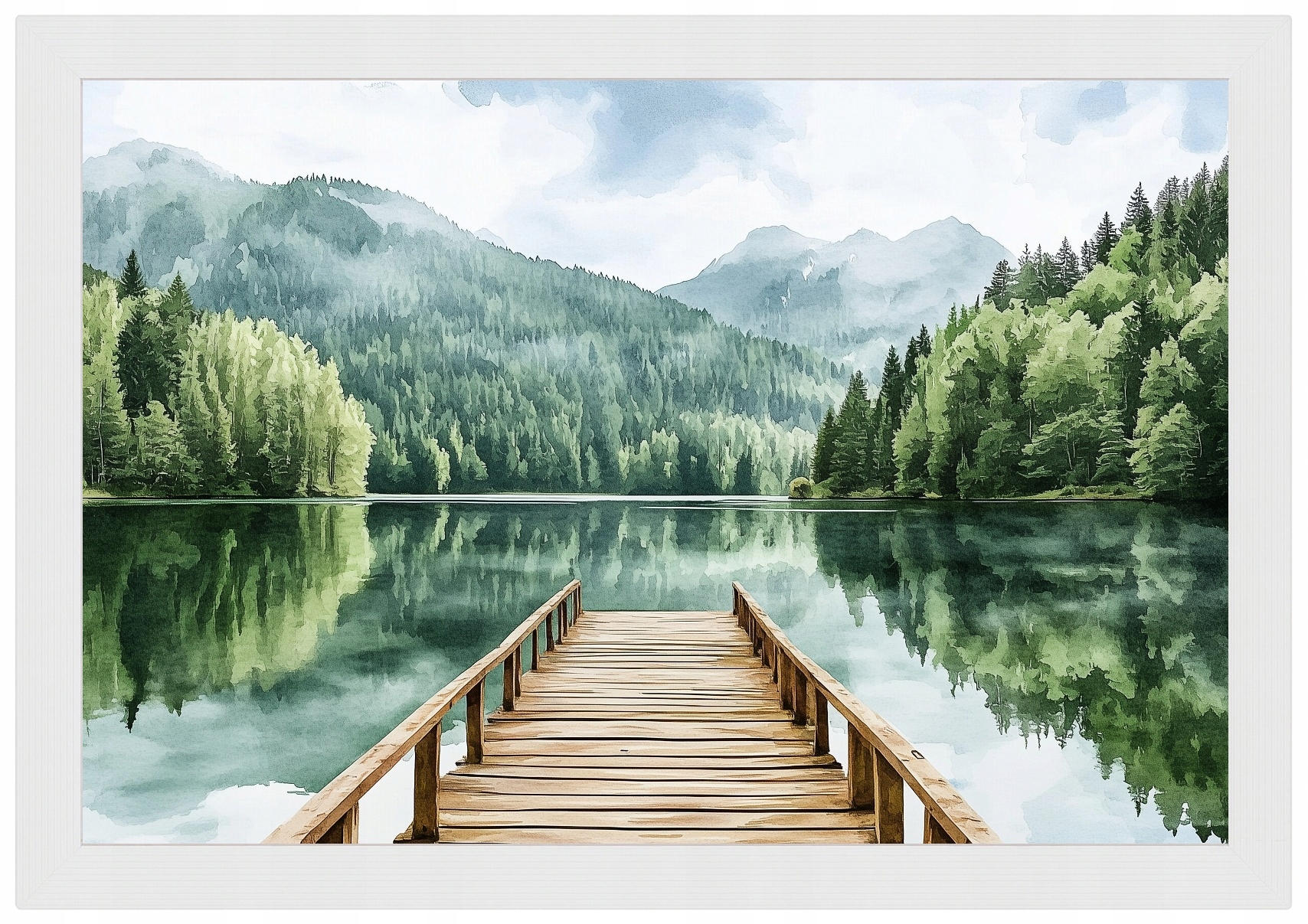 Plakát Rámeček Horské Dřevo Krajina Příroda Jezero Most Molo 60x40