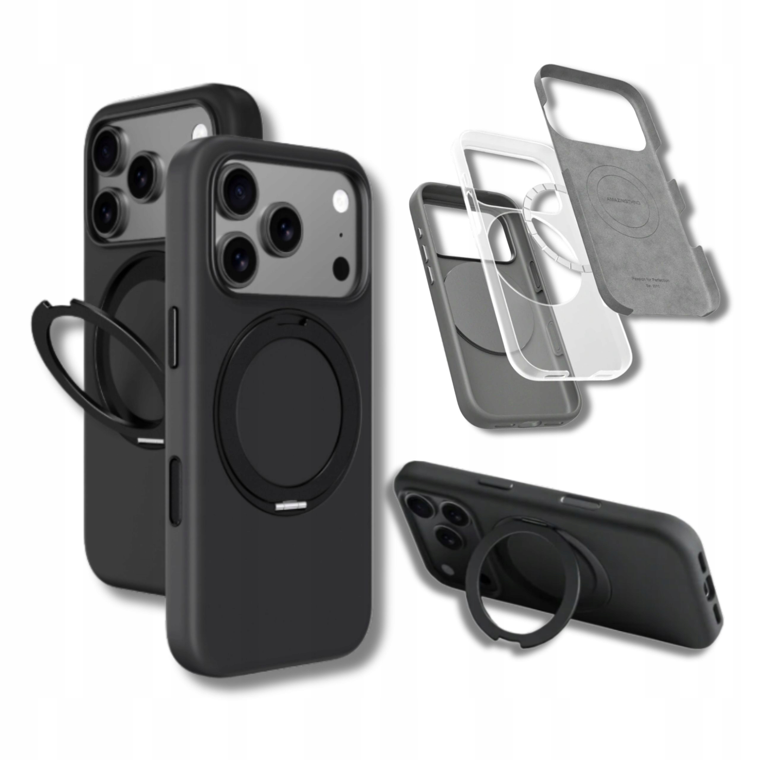 Etui iPhone 17 Pro Plecki Case Cloudie Z Podstawką Czarne Amazingthing