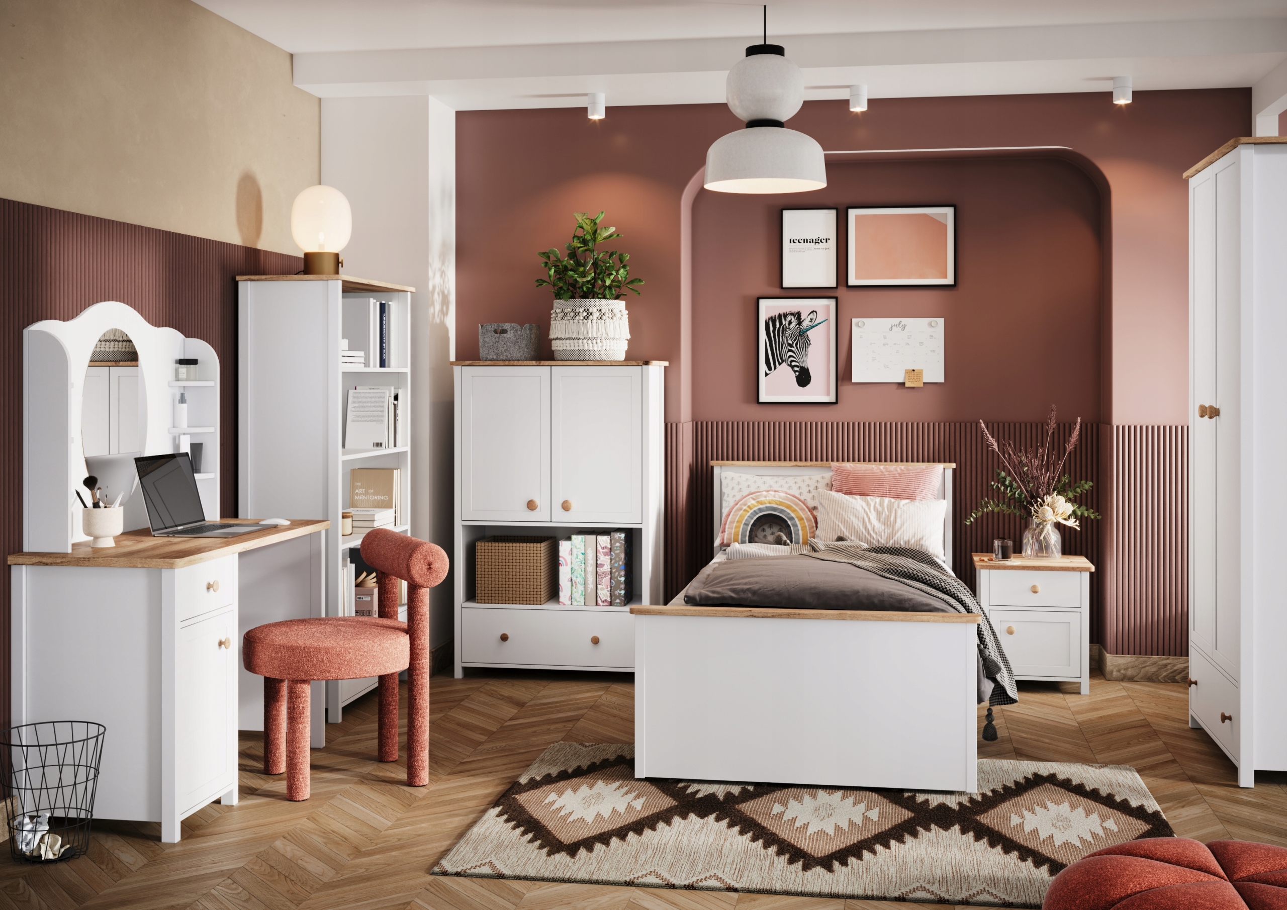 SZAFA BIAŁA DLA DZIECKA DWUDRZWIOWA boho szuflada młodzieżowa Lenart SO-12 Wysokość mebla 186 cm