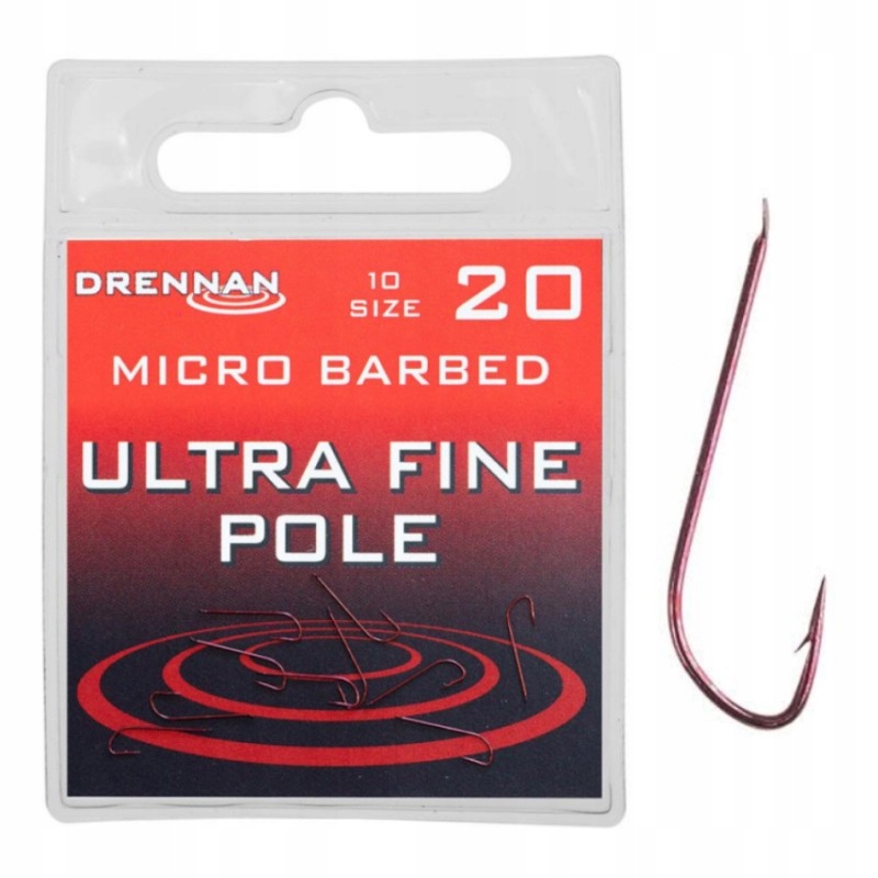 Haczyki Drennan Ultra Fine Pole roz. 20 10szt. Czerwone Na Spławik Ochotkę