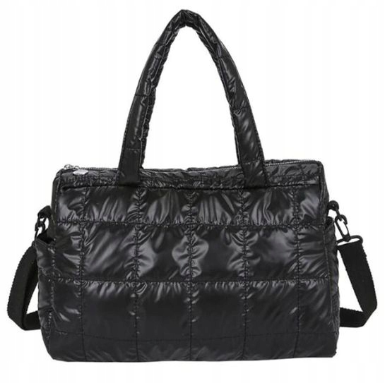 TOREBKA zimowa CZARNA puchowa PIKOWANA TORBA ramię