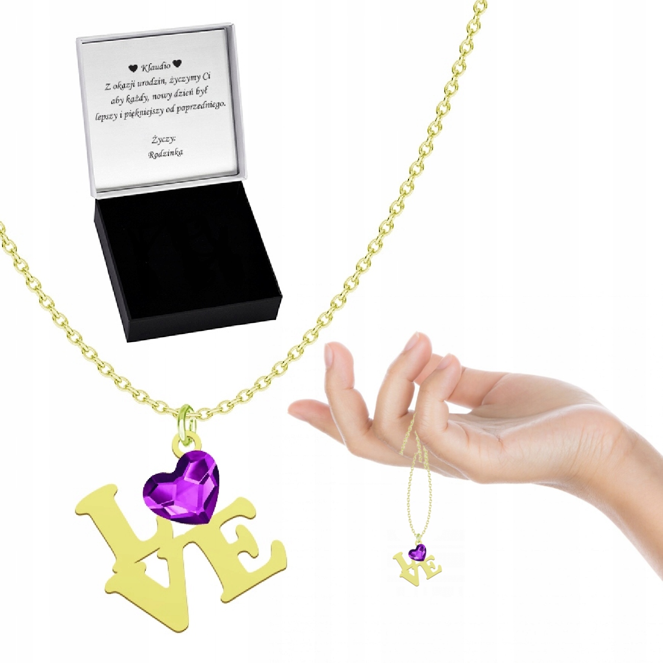 Náhrdelník Zlatá láska Srdce Křišťál Dárek ke Dni Žen 925 Dedikace