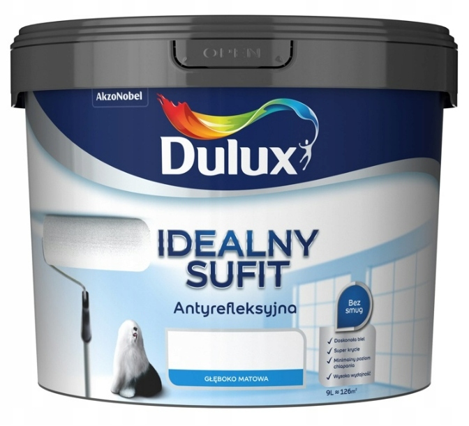 

Dulux Farba Idealny Sufit Antyrefleksyjna Biała 9L
