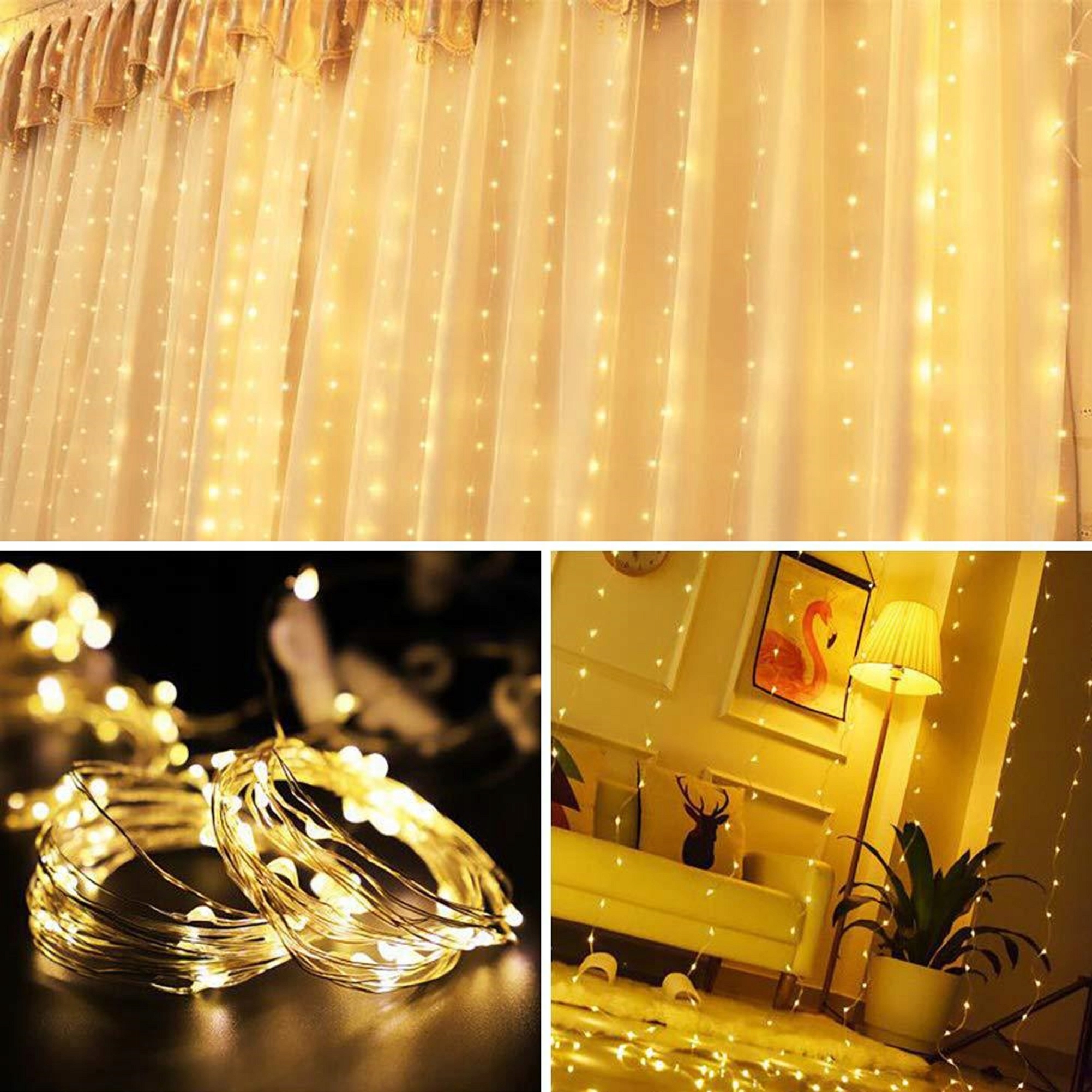

Kurtyna, lampki 300 Led 3x3m, haczyki, kabel Usb