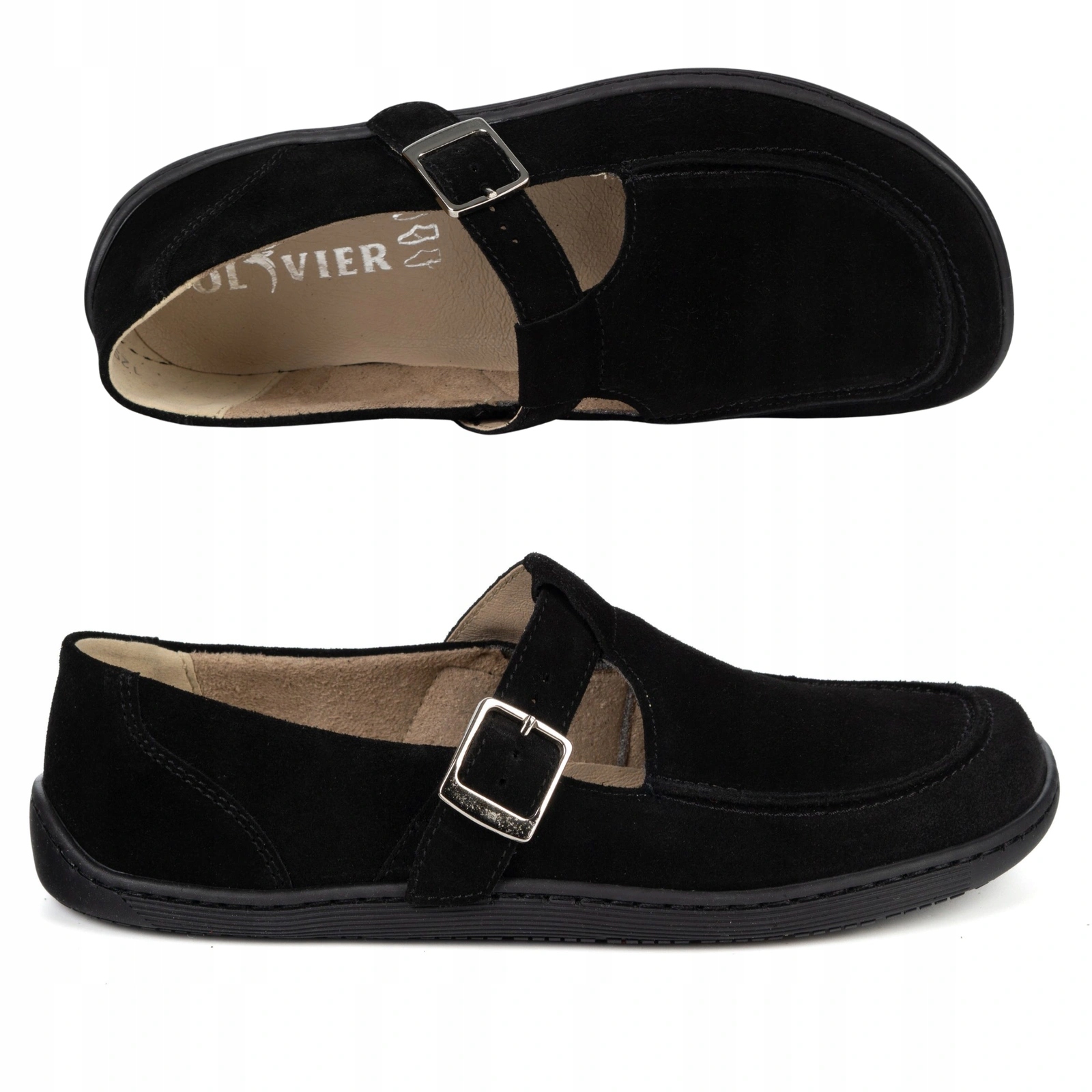 Dámské kožené barefoot boty Olivier 1295 spona černá velur 36