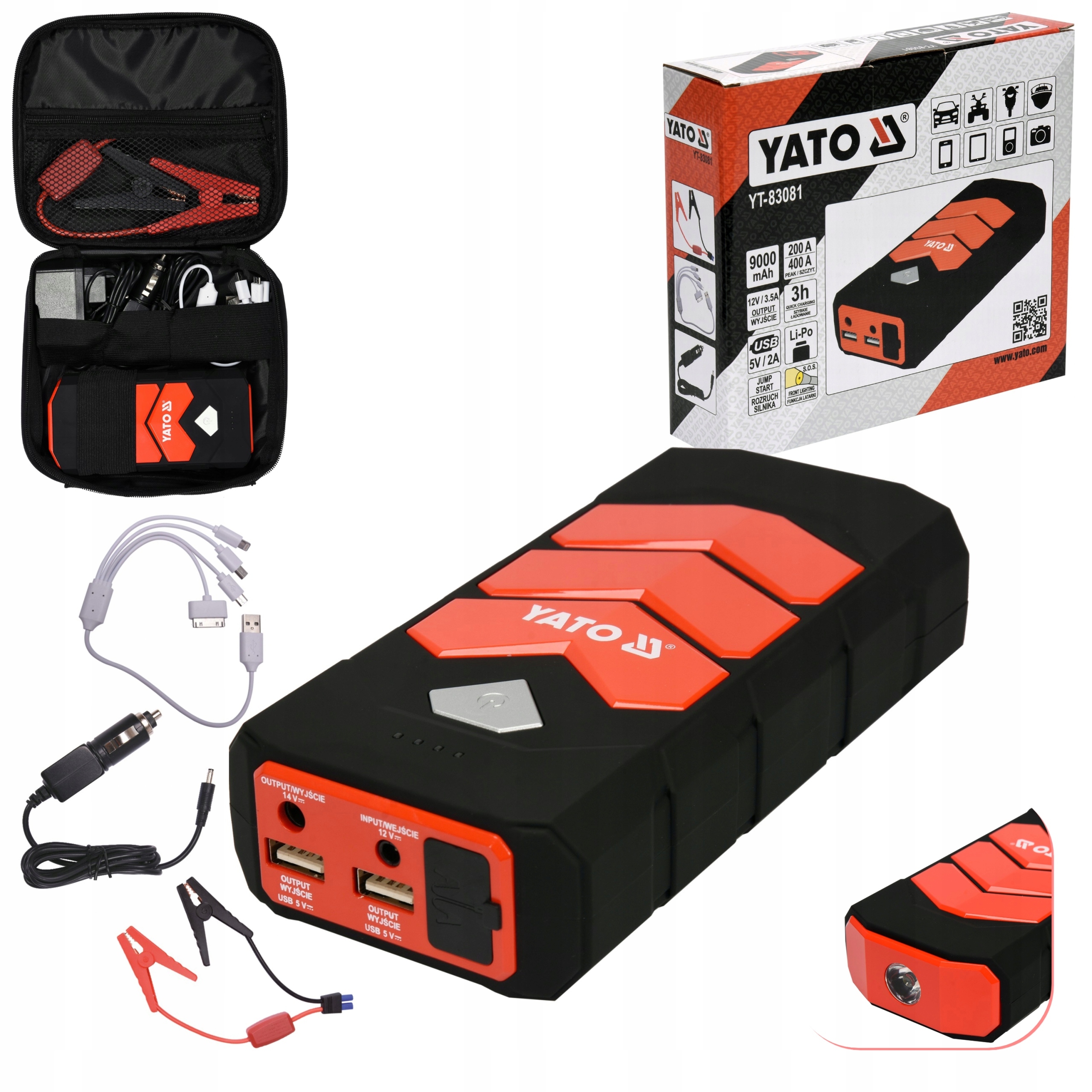 YATO URZĄDZENIE ROZRUCHOWE JUMP STARTER POWER BANK RESTARTER 9000mA 83081