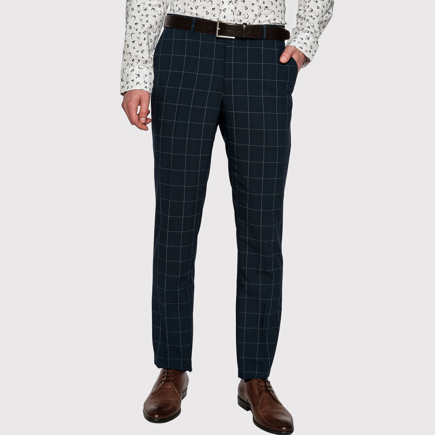 Modré oblekové kalhoty s modrou kostkou Pako Lorente 176/112