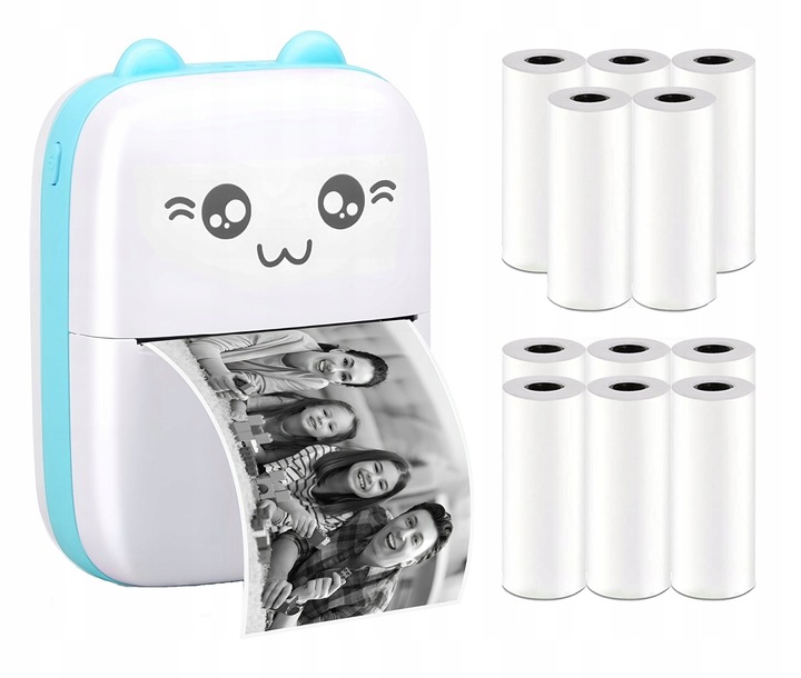 DRUKUŚ MINI DRUKARKA TERMICZNA PRZENOŚNA ZDJĘĆ ETYKIET NIEBIESKA + 11 ROLEK Producent Inna