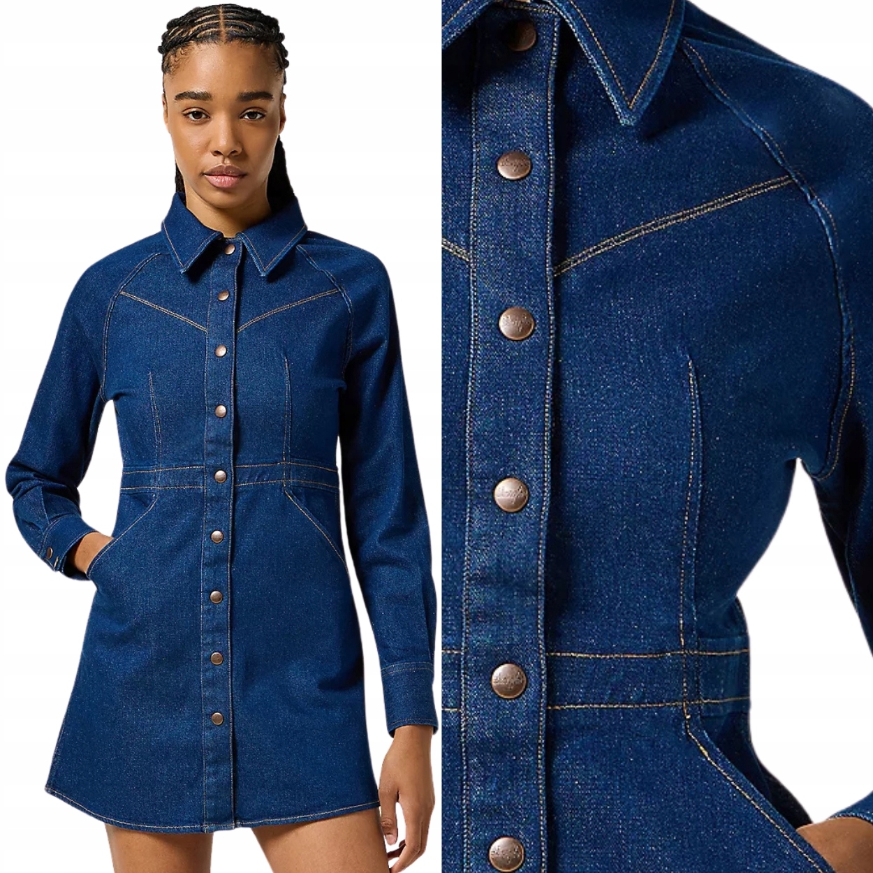 Wrangler Slim Fit Dress Blue Bella vypasované tmavě modré džínové šaty S