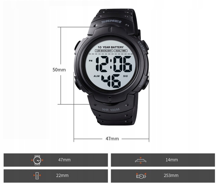 Zegarek WODOODPORNY cyfrowy CHRONO Rodzaj cyfrowe