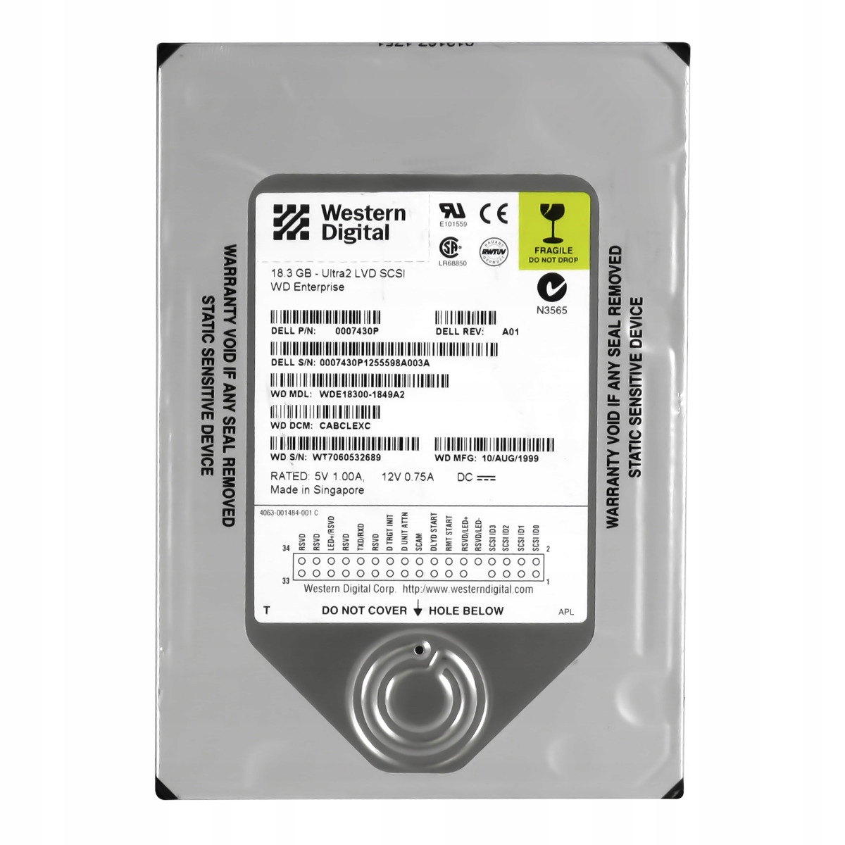 Dell 0007430P 18,3 Gb 7,2K 2MB 3,5'' Scsi Ultra2 3,5'' WDE18300-1849A2