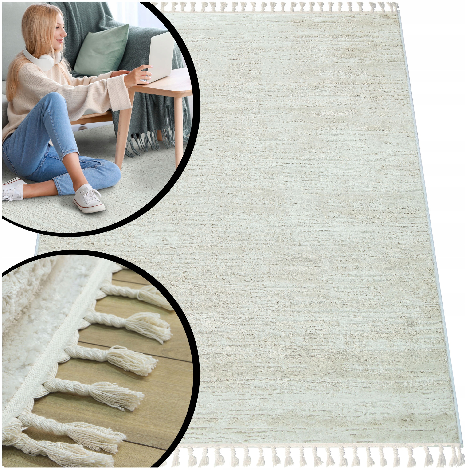 Béžový Koberec Do Obývacího Pokoje S Třásněmi Do Ložnice Shaggy Siena 200x300