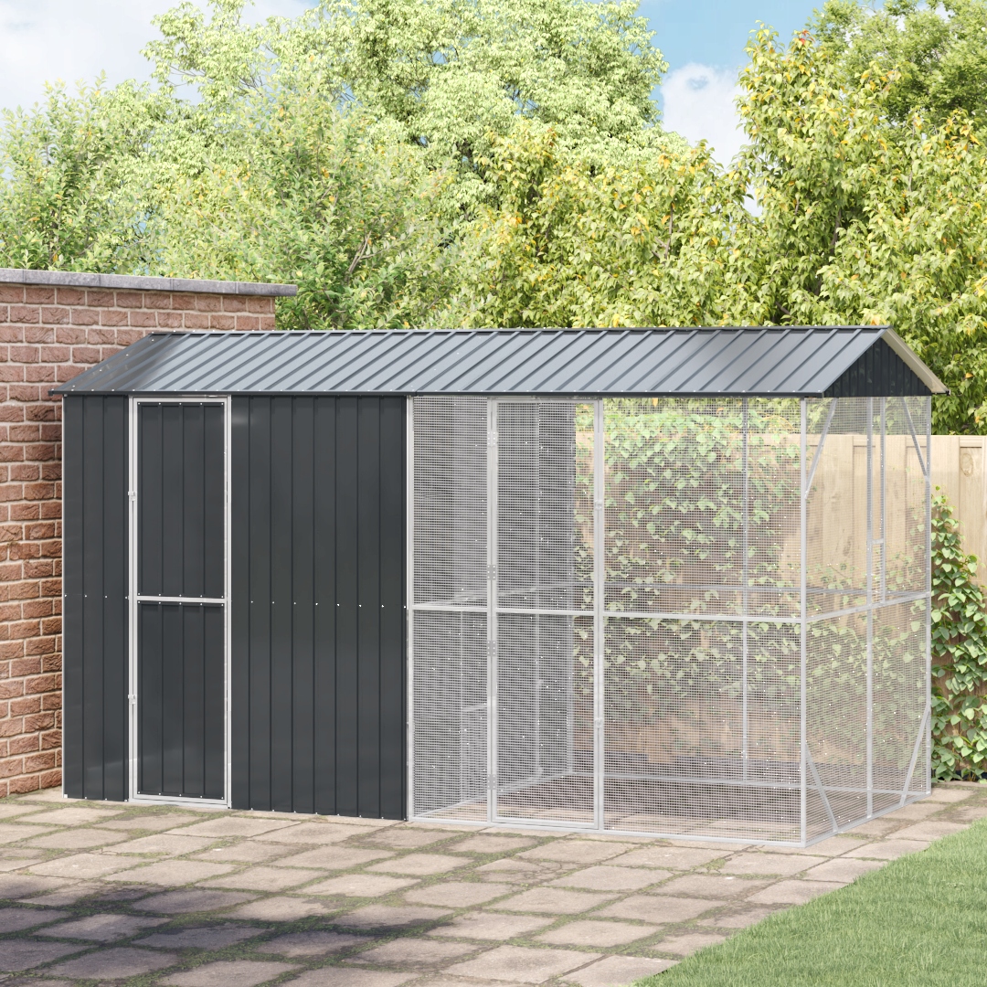 Klec pro ptáky s prodloužením Uhlová šedá 210x442x247 cm Ocel Uhlová šedá 3