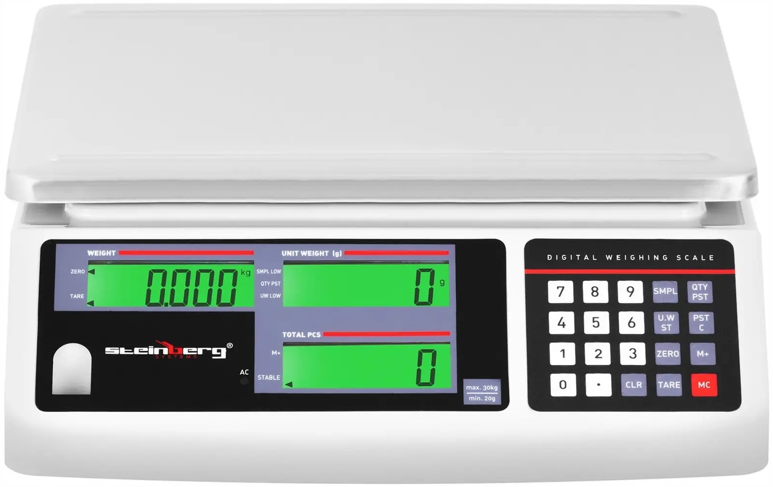 Waga Sklepowa Kontrolna 30kg 1g Akumulator Steinberg SBS-PW-301CC 10030320