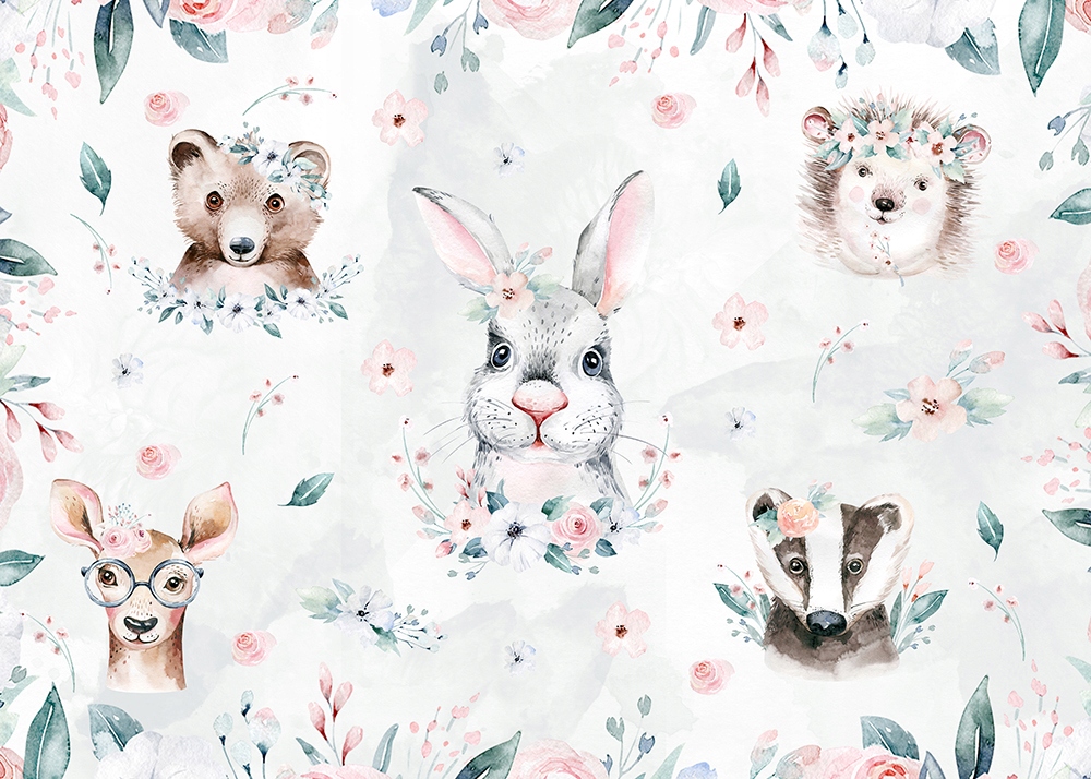 

Tapeta dla dzieci zwierzątka kwiaty boho 368x254