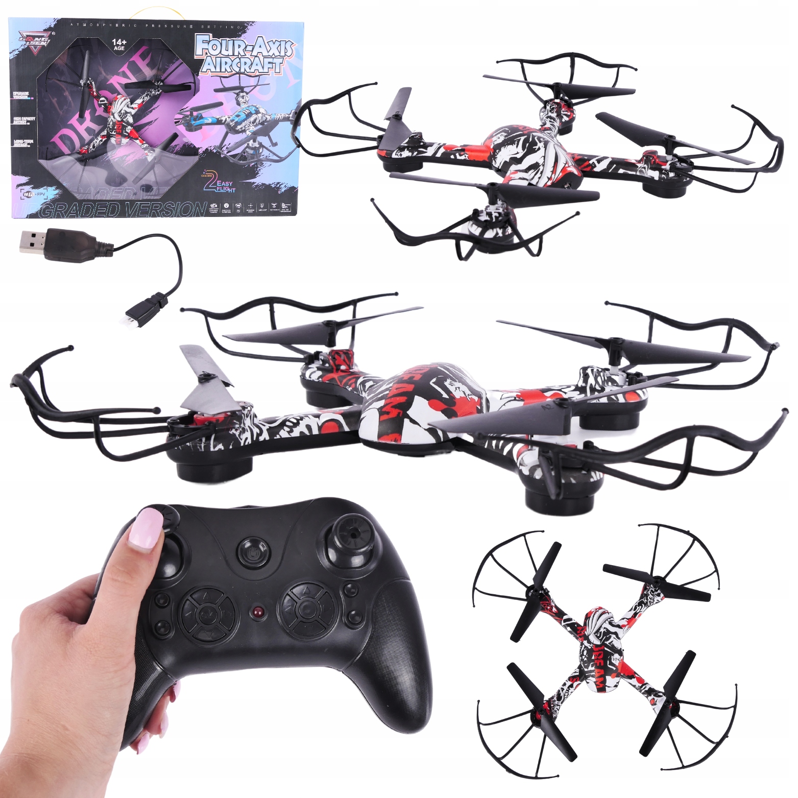 Dron Zdalnie Sterowany Pilotem R/c Wielofunkcyjny Zdjęcia Usb Led