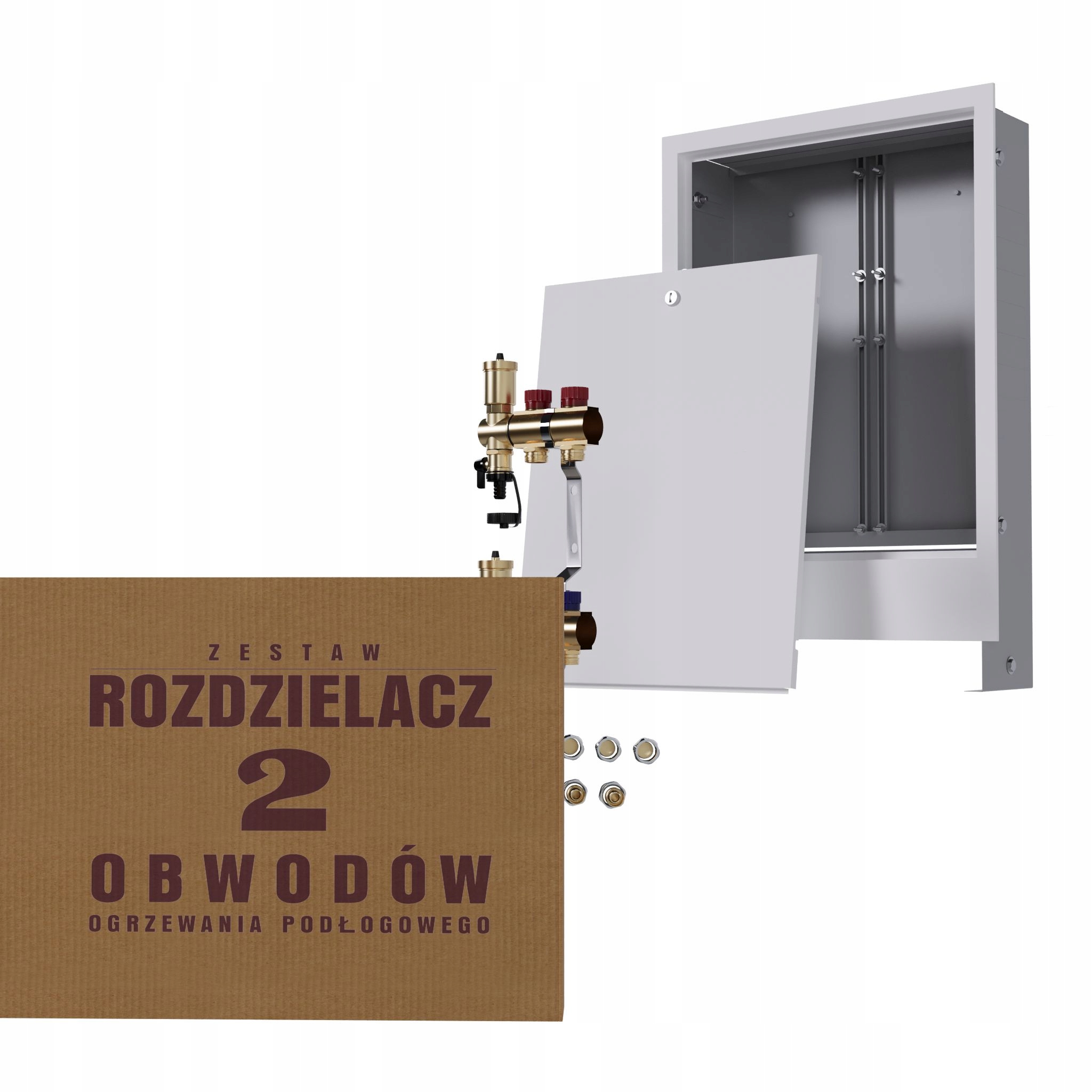 Manuální rozdělovač 2 okruhy pro radiátory podomítková skříňka Pex