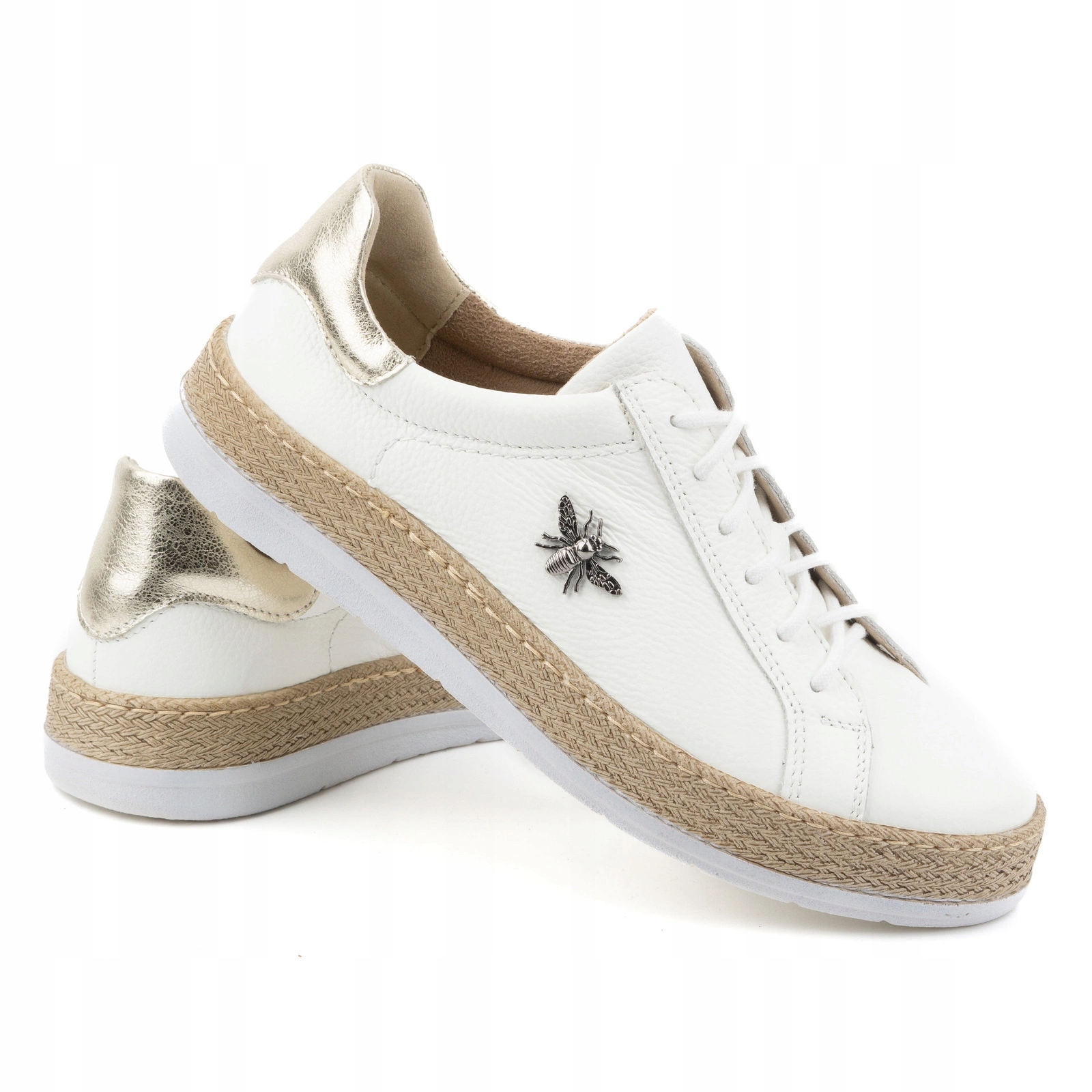 Dámské polobotky na silné podrážce, kožené, bílé, velikost 36