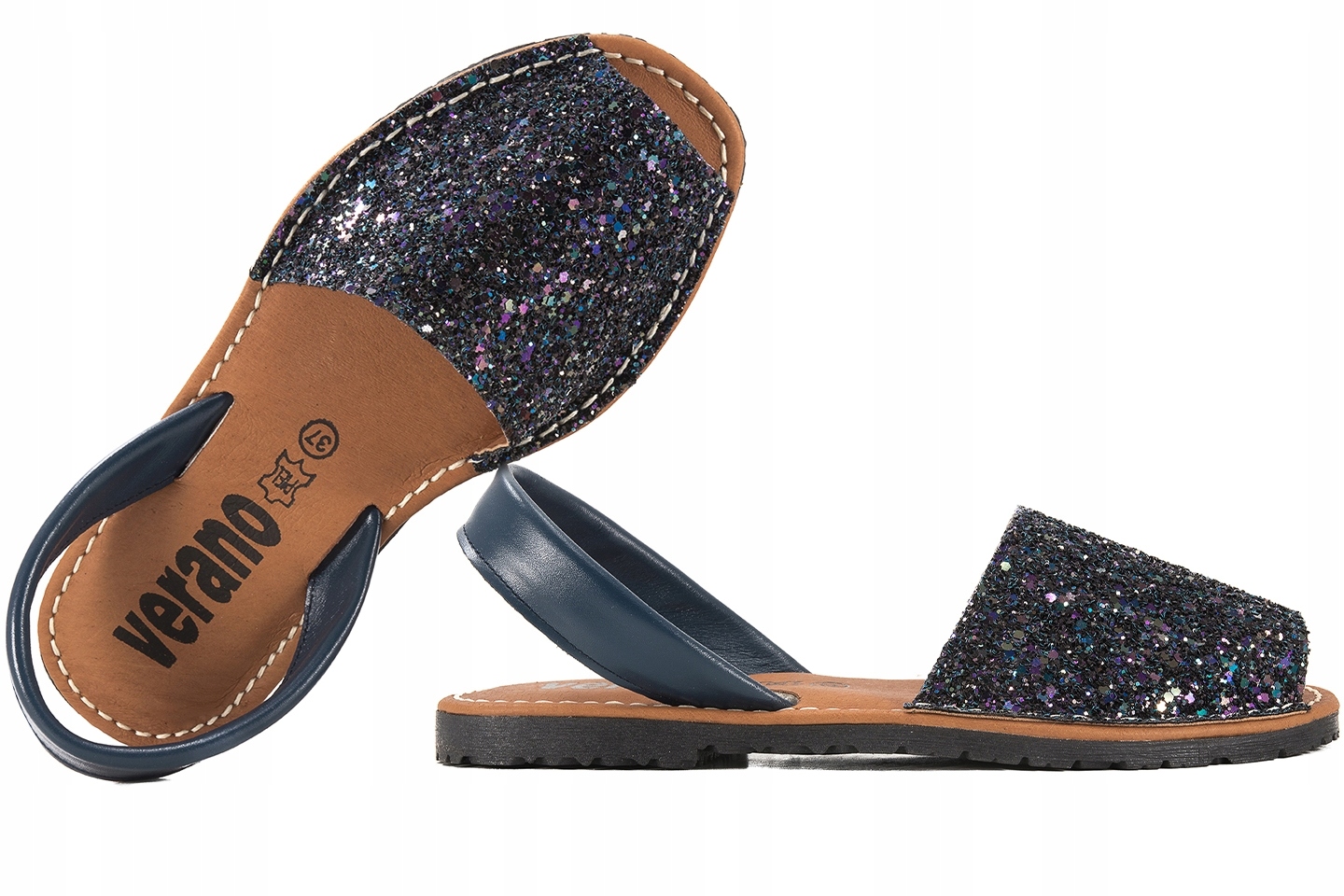 Verano 2275 Dámské Sandály Španělské Kůže/brokát iris Tmavě modrá 37