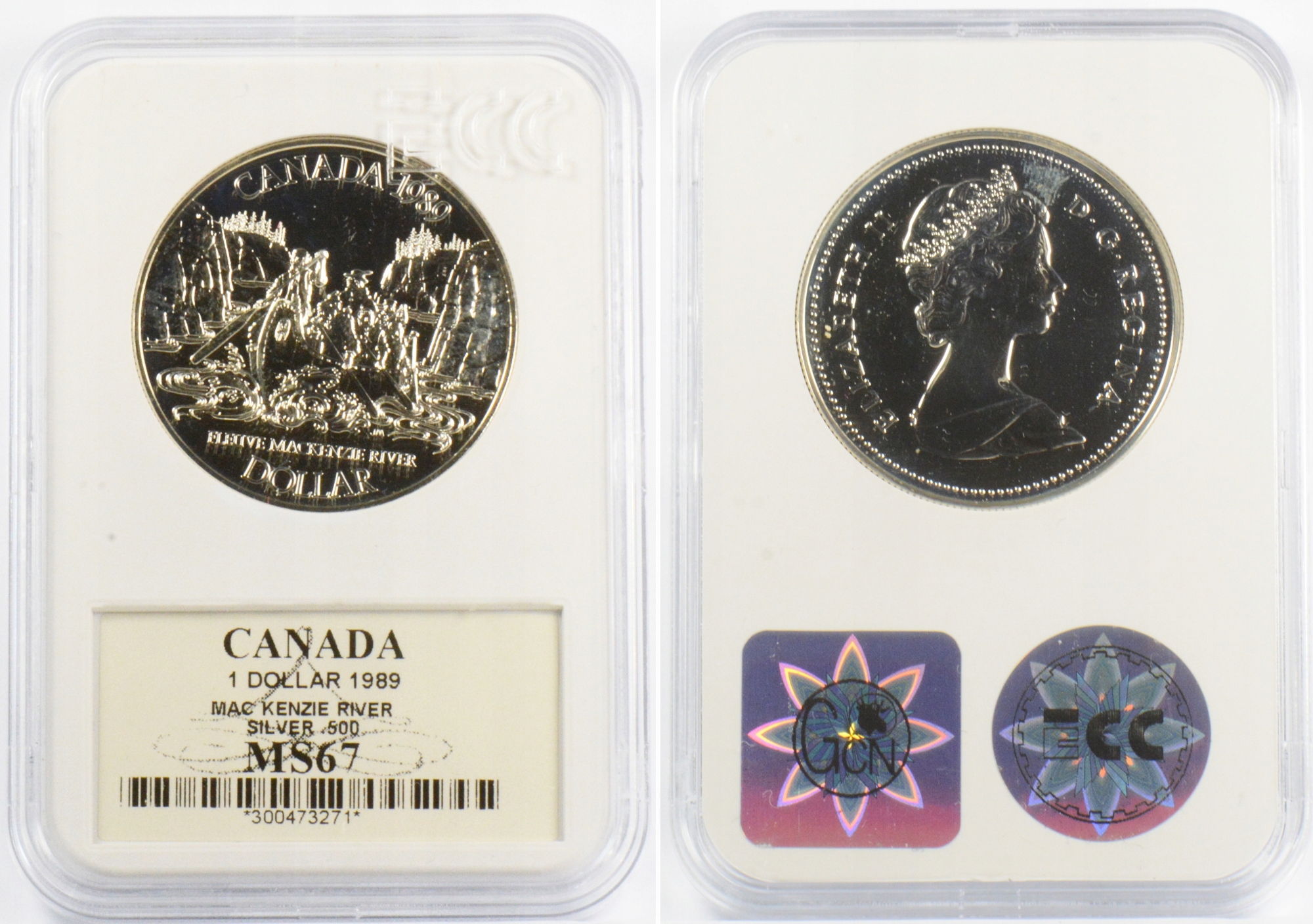 KANADA 1 DOLAR 1989 RZEKA MACKENZIE SREBRO.500 MS67 19.03