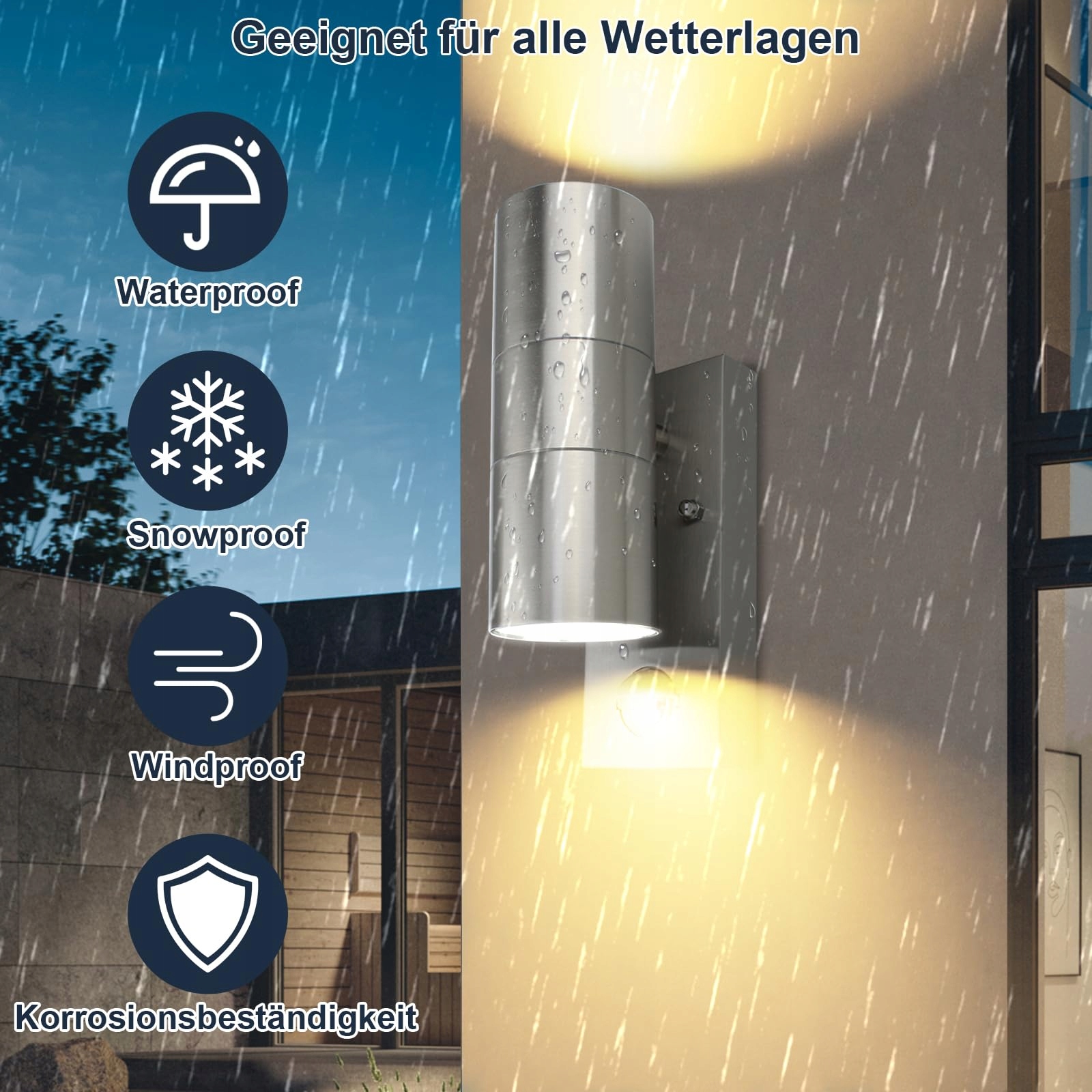 HIBAY Lampa Zewnętrzna z Czujnikiem Ruchu IP44 Stal Nierdzewna GU10 LED — miniatura 3