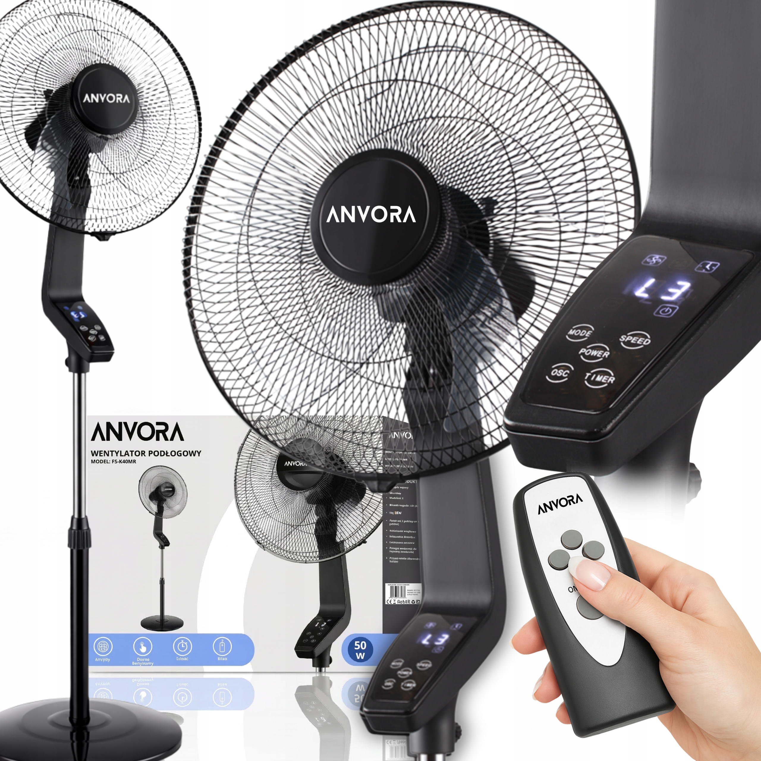 Stojanový podlahový ventilátor s dálkovým ovládáním Silný tichý pokojový ventilátor 50 W