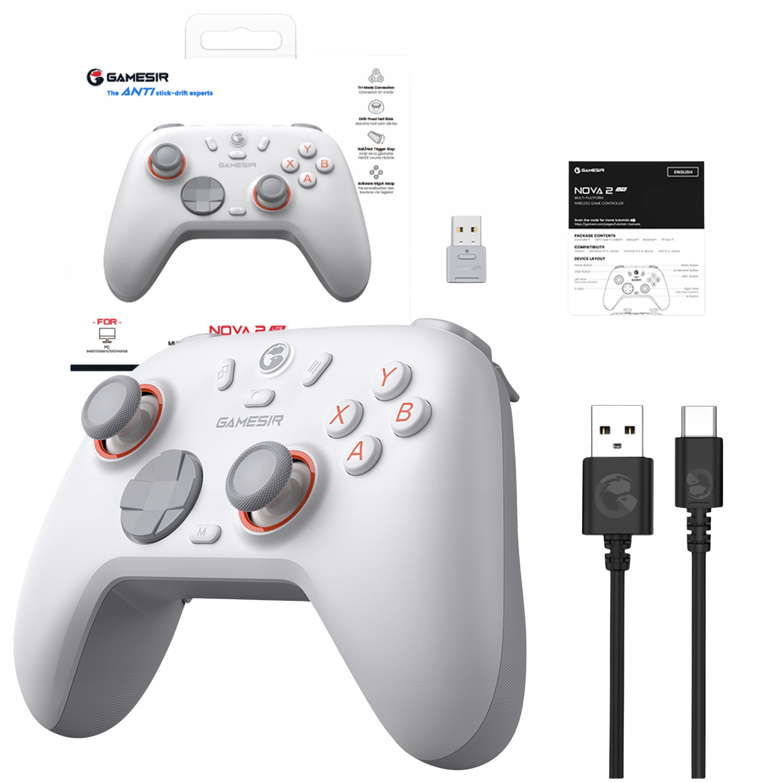 GameSir Nova 2 Lite bezdrátový ovladač Switch Pc Android iOS bílý