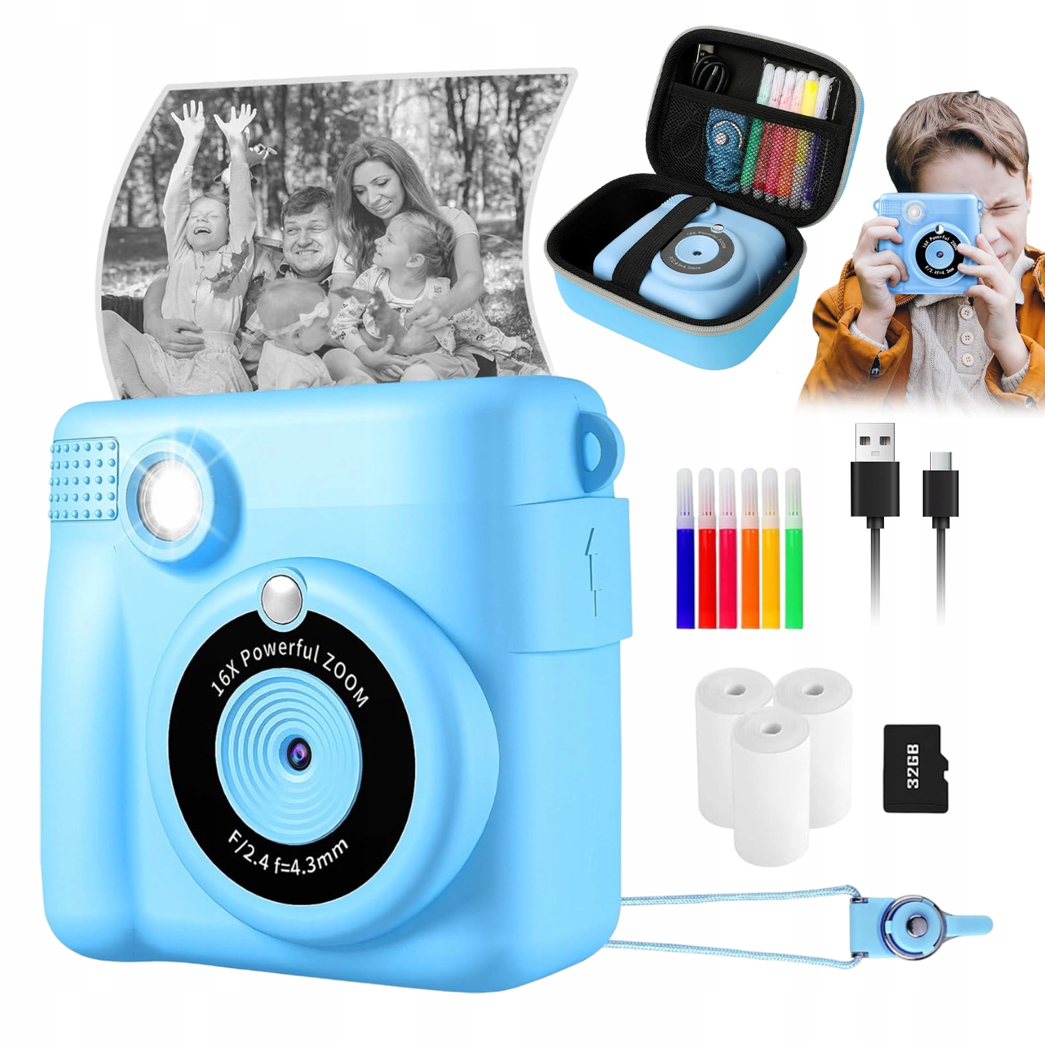 Instantní Fotoaparát Pro Děti S 3 Rolemi Papíru Do Tiskárny