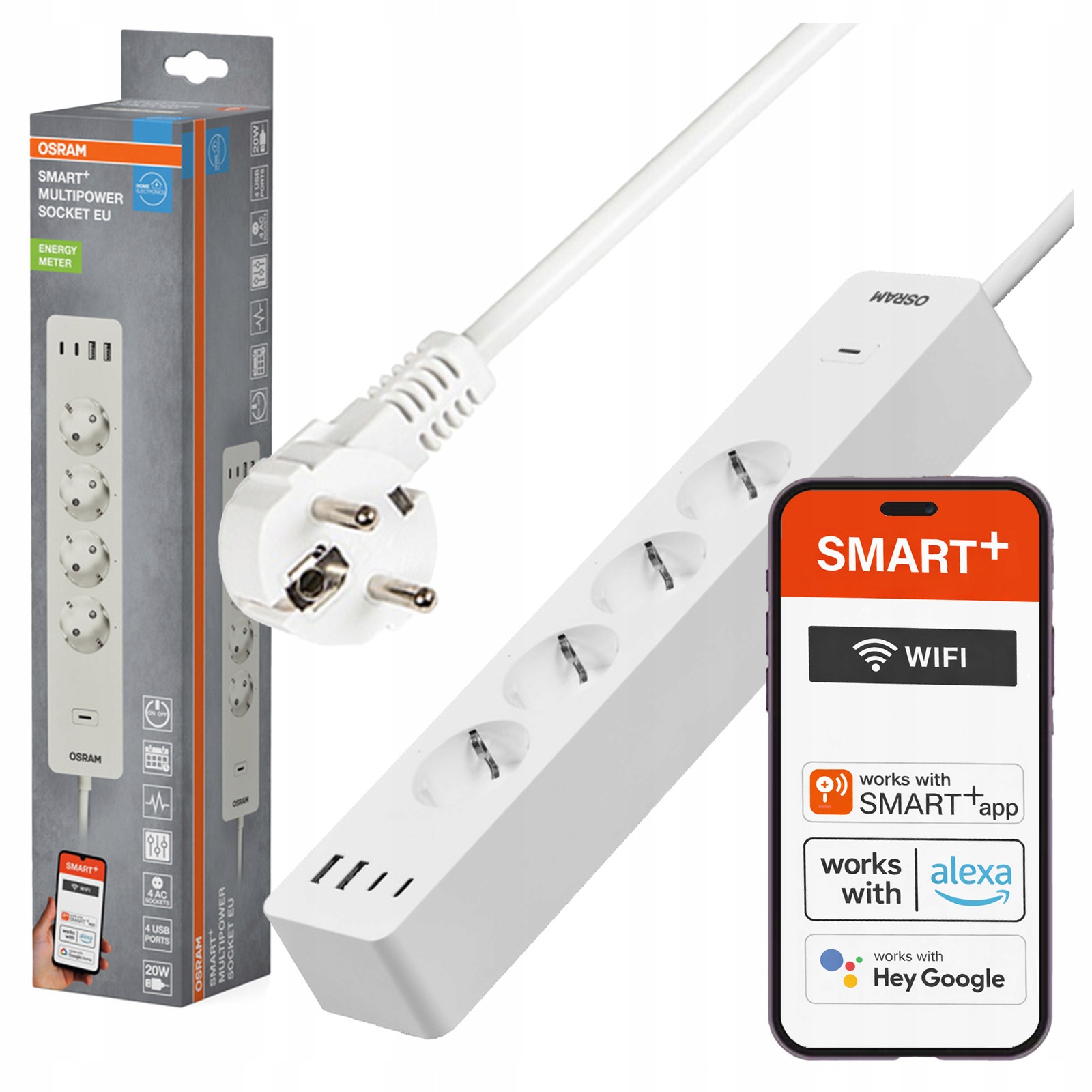 Prodlužovací kabel Zásuvková Lišta Vypínač On/Off Osram Smart+ WiFi Matter