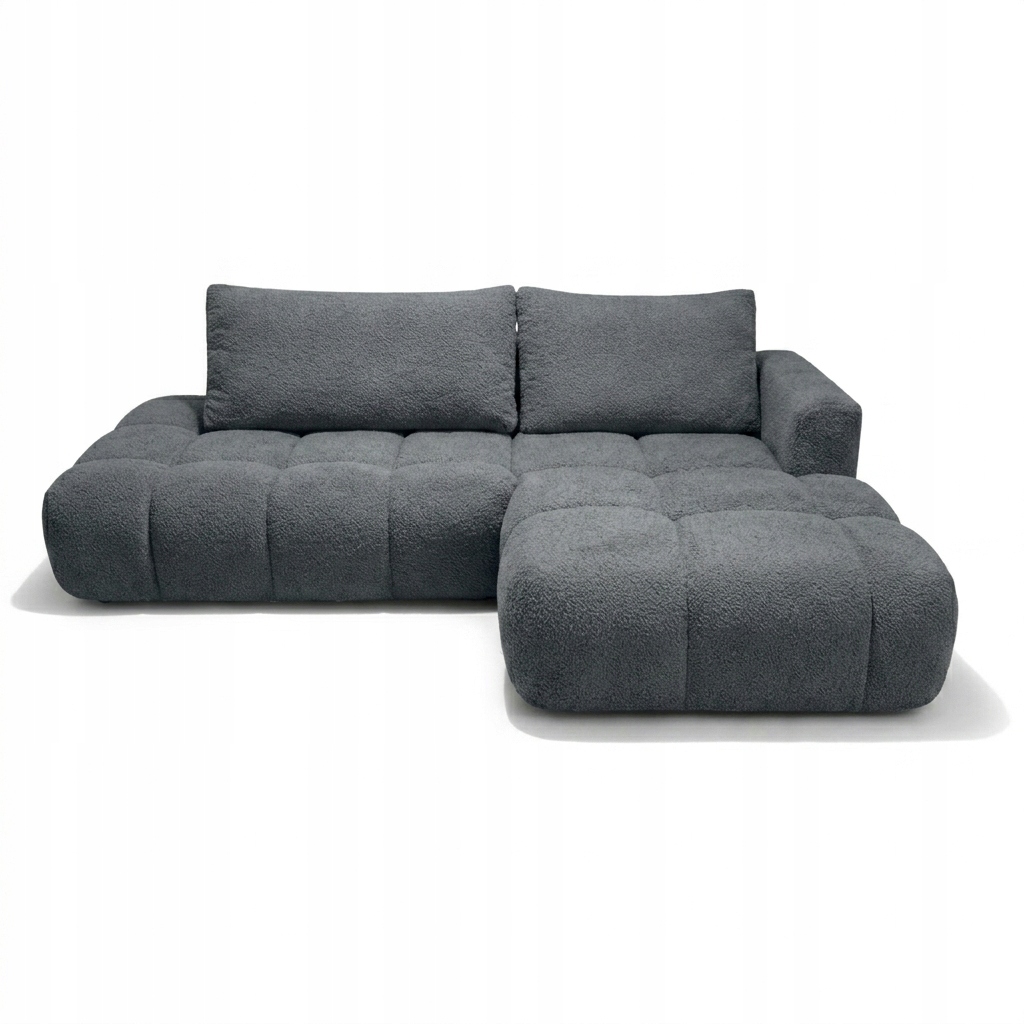 Rohová Sedací Souprava Rozkládací S Funkcí Spaní Soffi 280 CM Pravý Boucle Tmavě Šedý