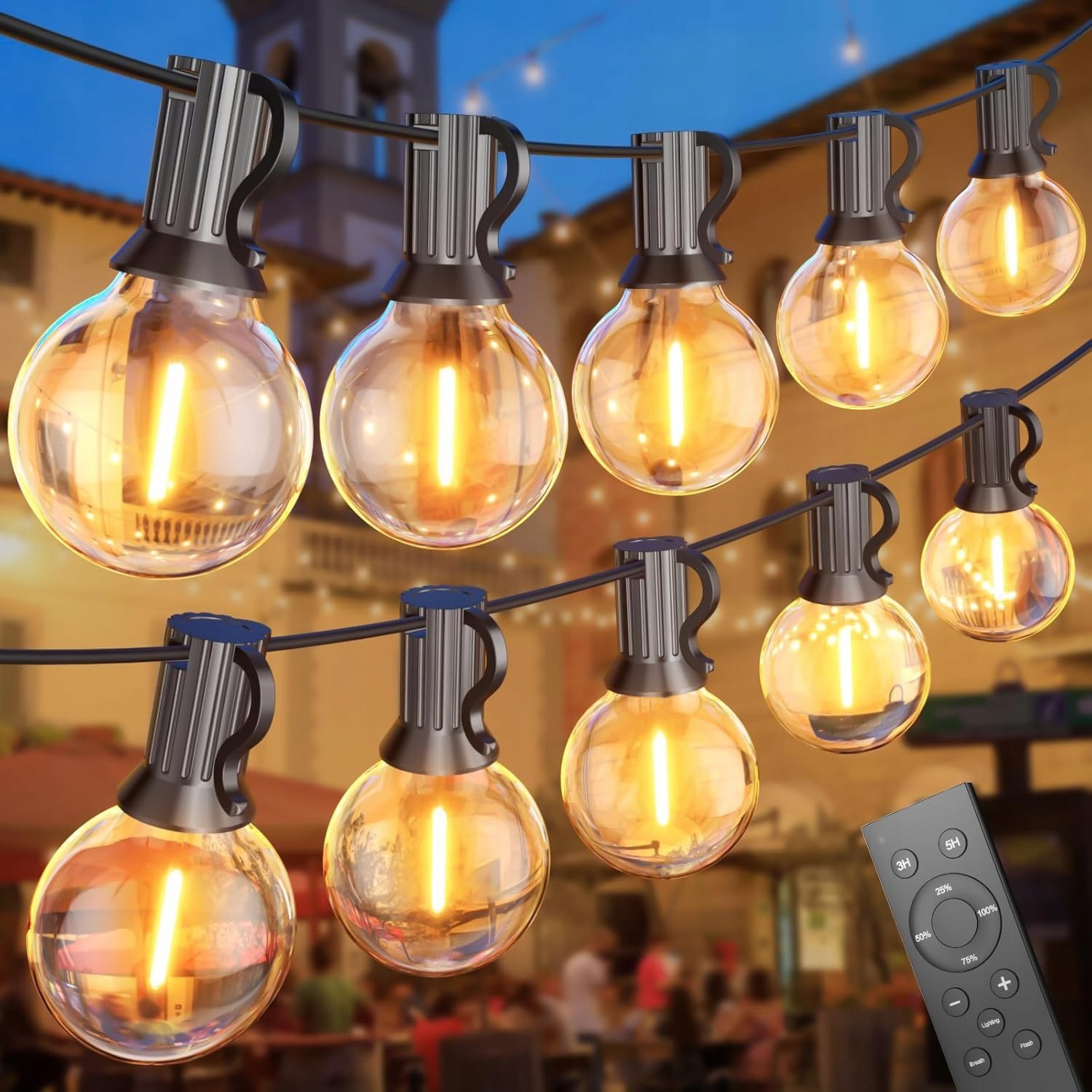Zahradní řetěz 45 m 75+2 Led G40 E12, venkovní osvětlení IP45 2700K, ovladač