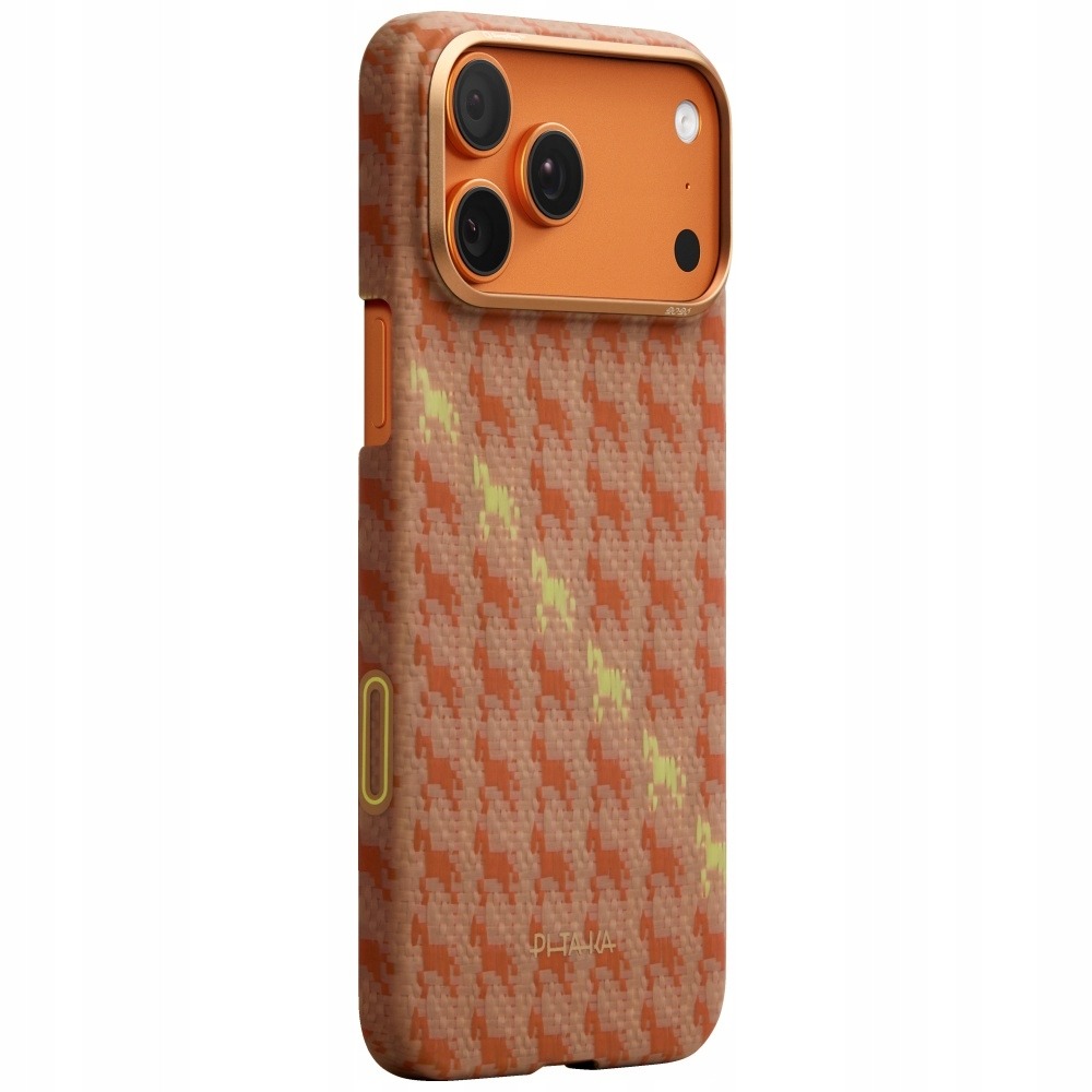 Ultratenké puzdro pre iPhone 17 Pro Pitaka Happiness Rides Edge Case, jantárové