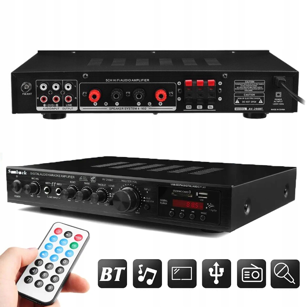 Receiver Stereo Hi-fi Zesilovač Bluetooth Rádio Digitální Zesilovač