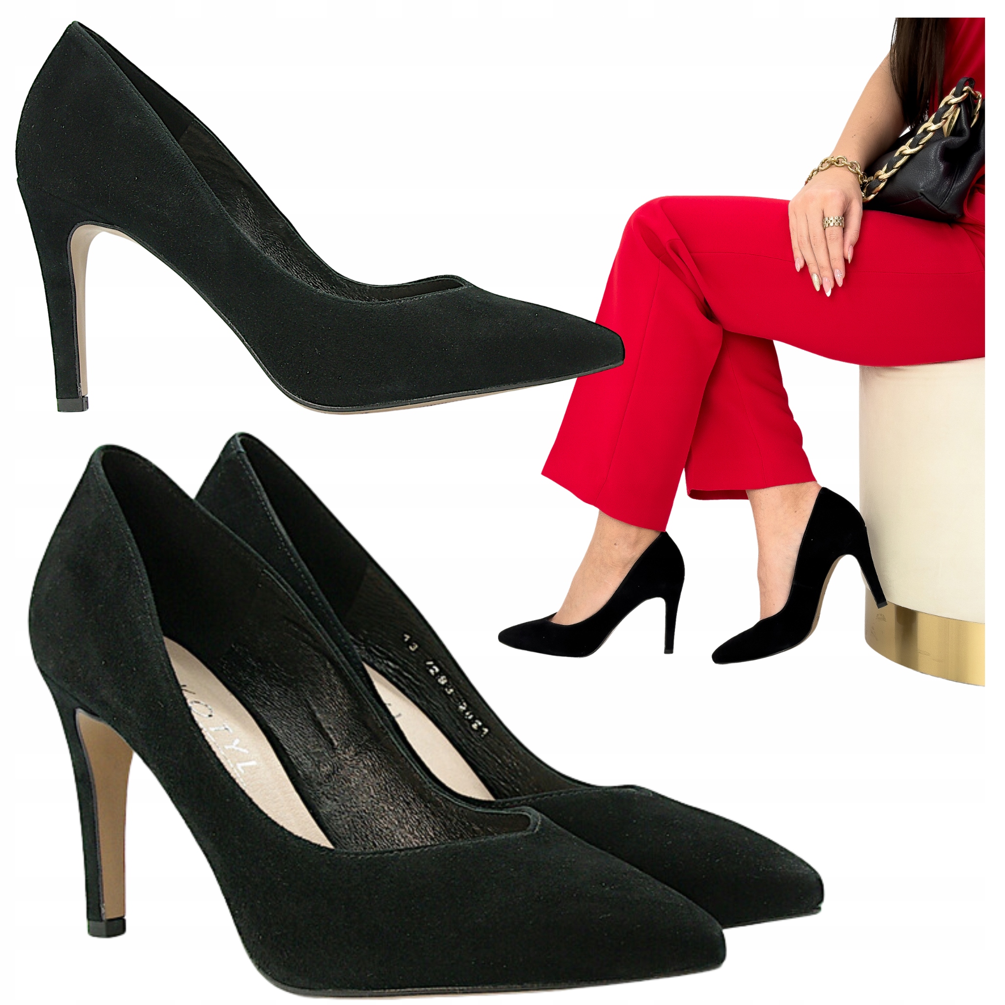 Kotyl Dámské lodičky Černé Semišové Elegantní 7293 vel. 36 Lodičky