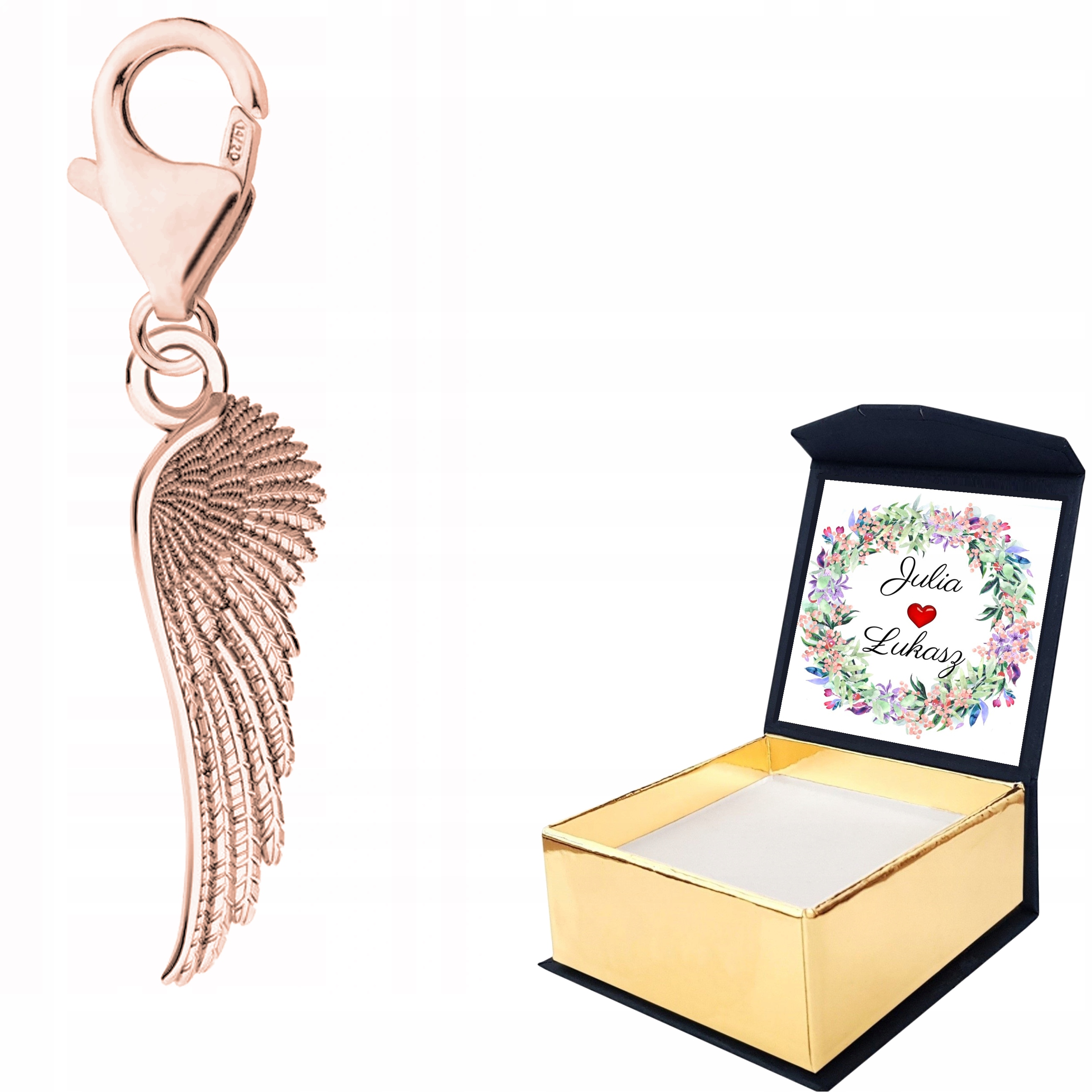 Přívěsek růžové zlato Křídlo 925 Vlastní Potisk