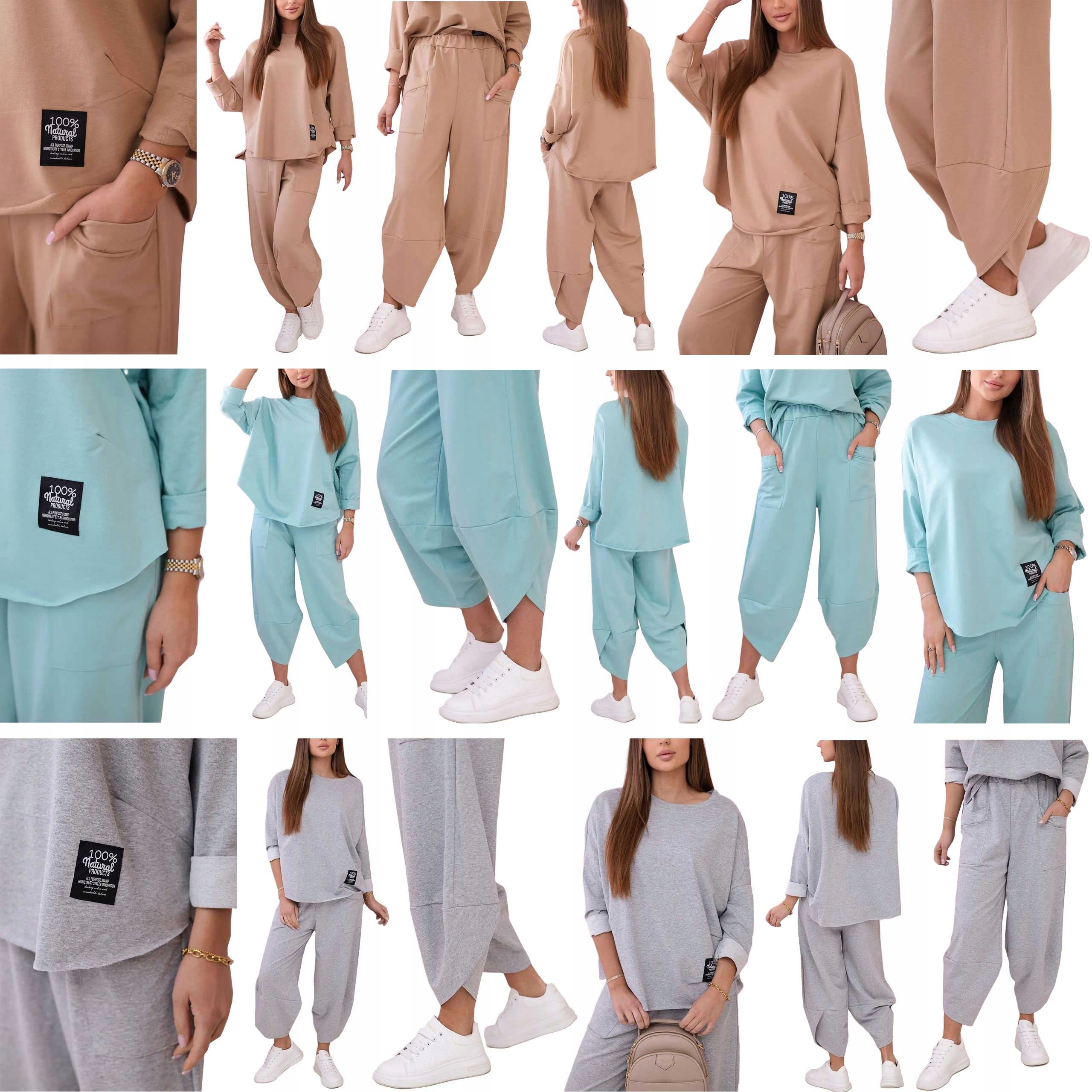 ELEGANCKI WŁOSKI KOMPLET BAWEŁNIANY BLUZA SPODNIE DRESOWY OVERSIZE U Rozmiar uniwersalny