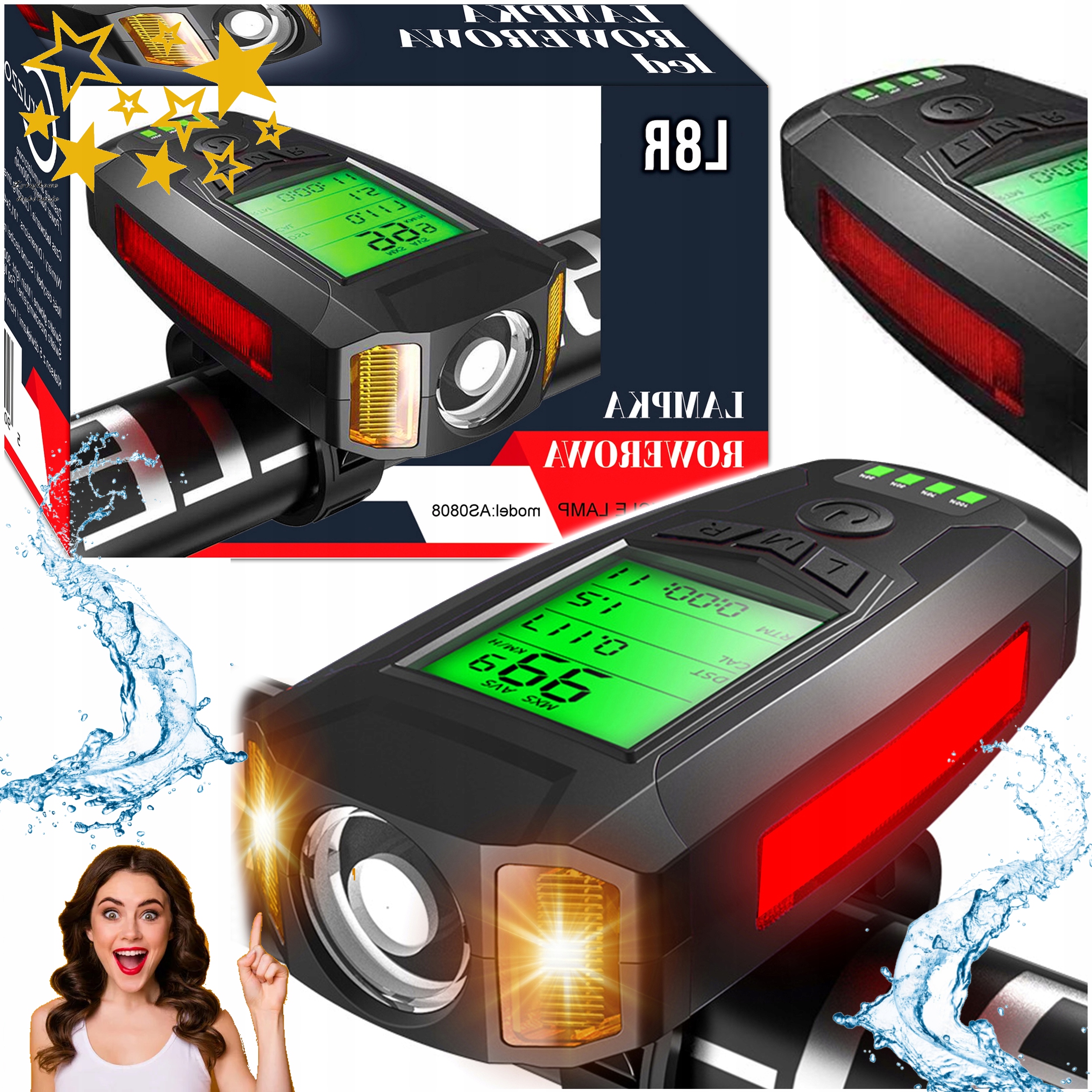 Prędkościomierz Lampka Lampa Rowerowa Z Licznikiem Alarmem Klakson Alarm