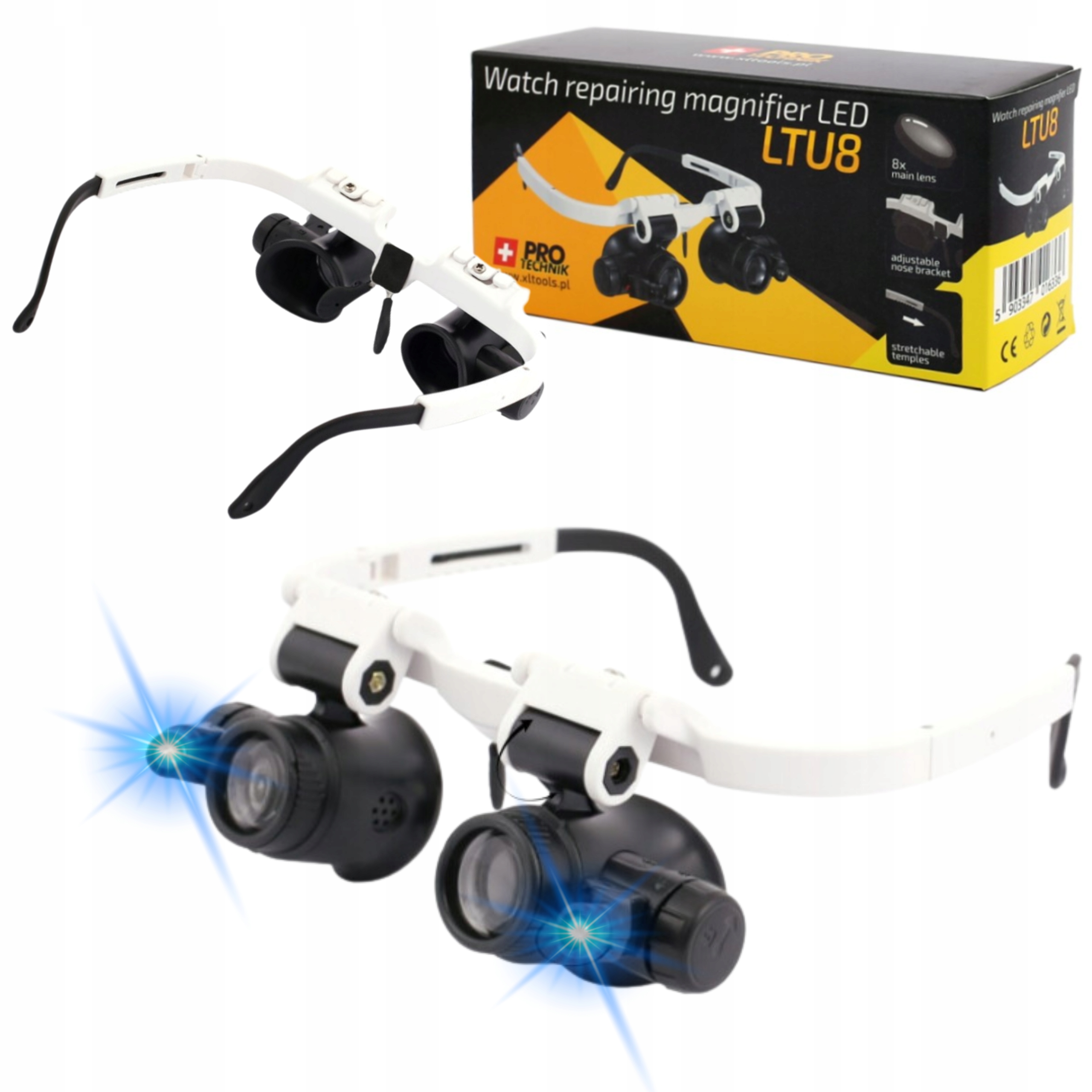 LUPA OKULARY POWIĘKSZAJĄCE PODŚWIETLANE LED 23X 8X SERWISOWE KOSMETYCZNE