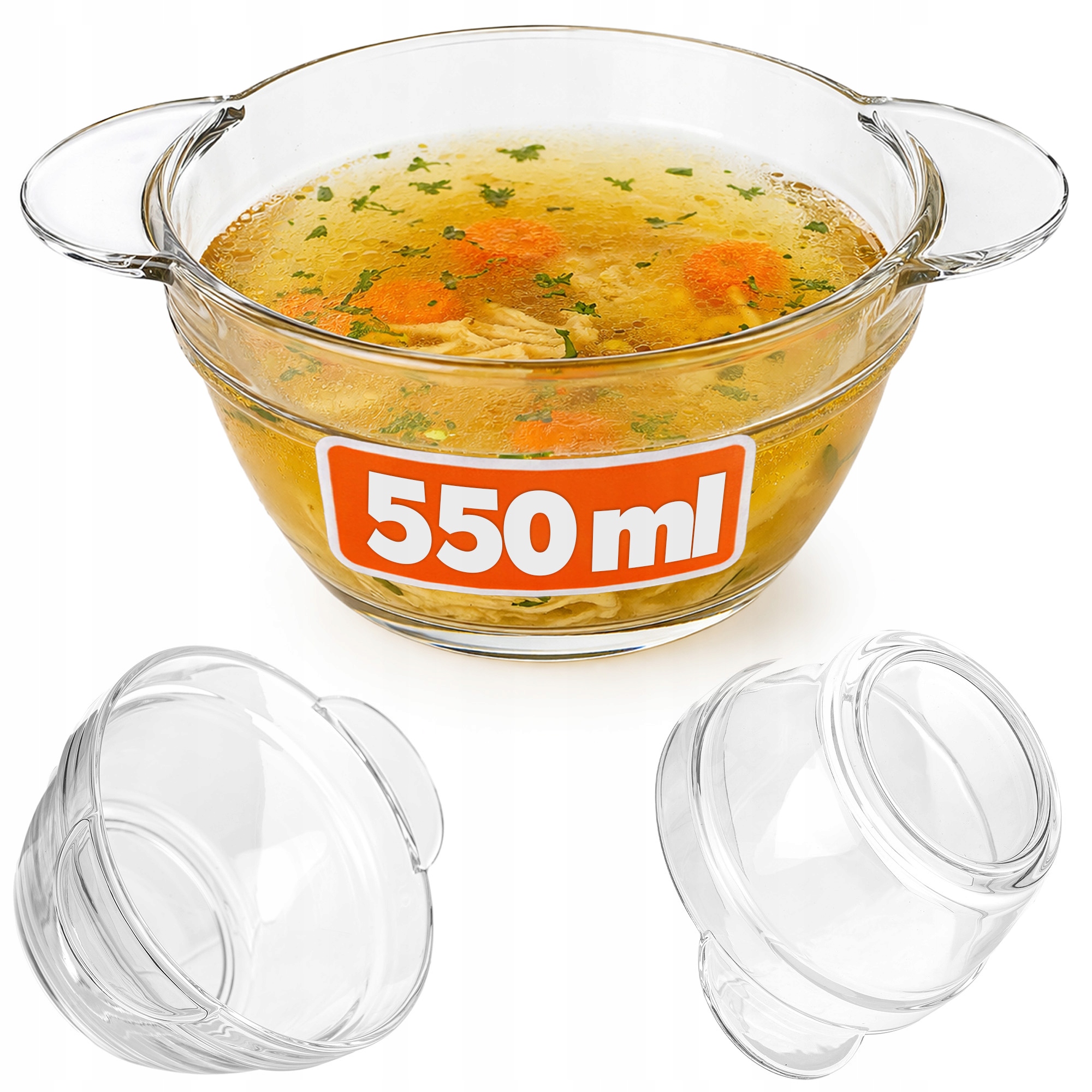 MISECZKA MISKA 550 ml NA ZUPĘ PŁATKI PRZEKĄSKI SALATERKA SZKLANA Z USZAMI