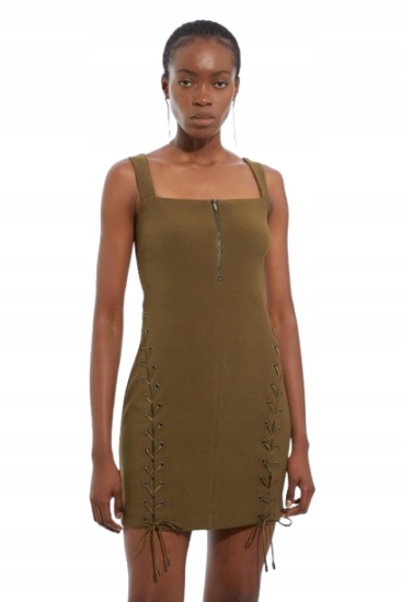 Karen Millen Khaki Šaty Se Zavazováním A Zipem Pro Nízké 40 B1F