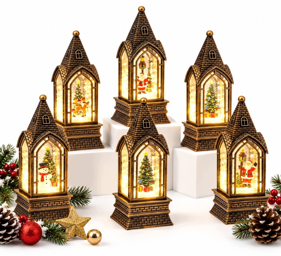 Led Vánoční Lampion S Rotujícím Sněhem A Vodou Usb Lucerna 22 CM