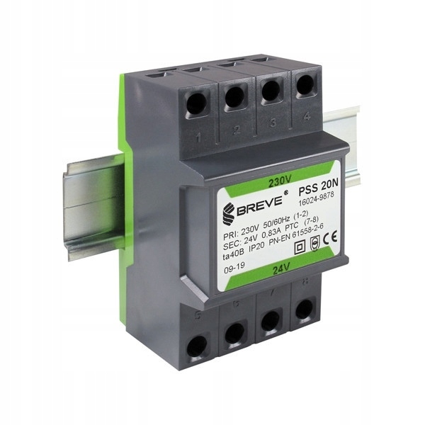 Transformator Modułowy 20VA 230V-24V TS-35 Breve PSS-20 230-24V
