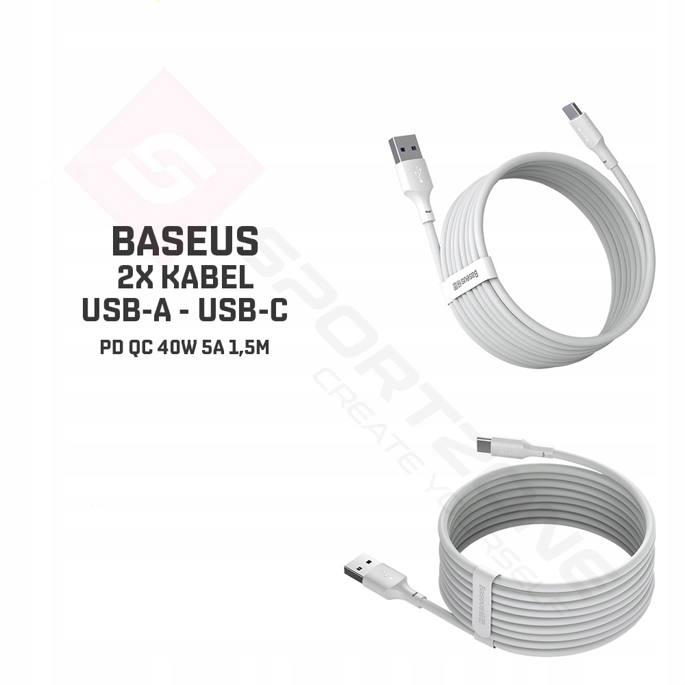 2X BASEUS USB-C кабель мощный QC 3.0 40W 5A 1.5 M код производителя 6953156230316